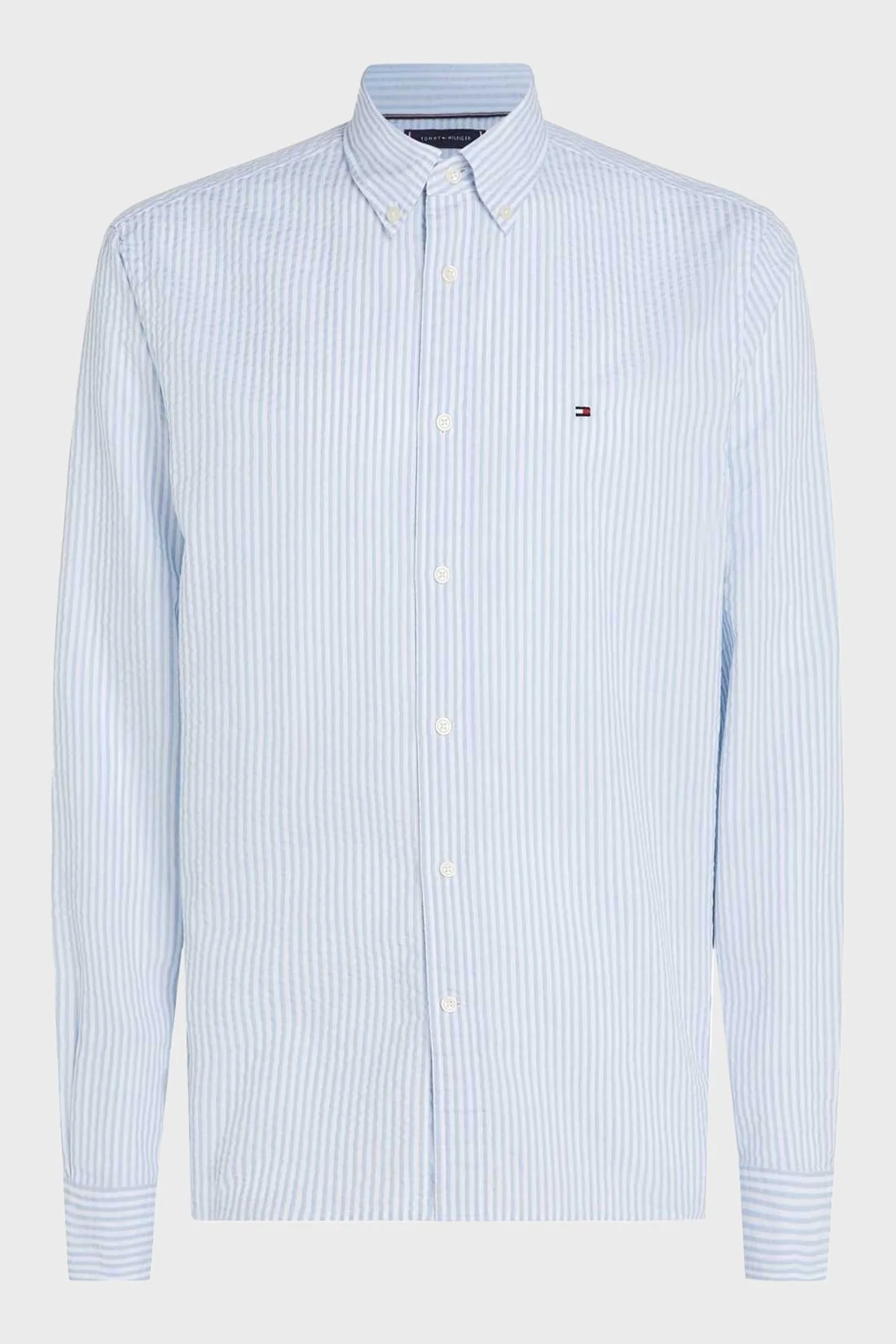 Tommy Hilfiger % 100 Pamuk Regular Fit Düğmeli Yaka Çizgili Erkek Gömlek MW0MW38571 0A4 BEYAZ-MAVİ - 5