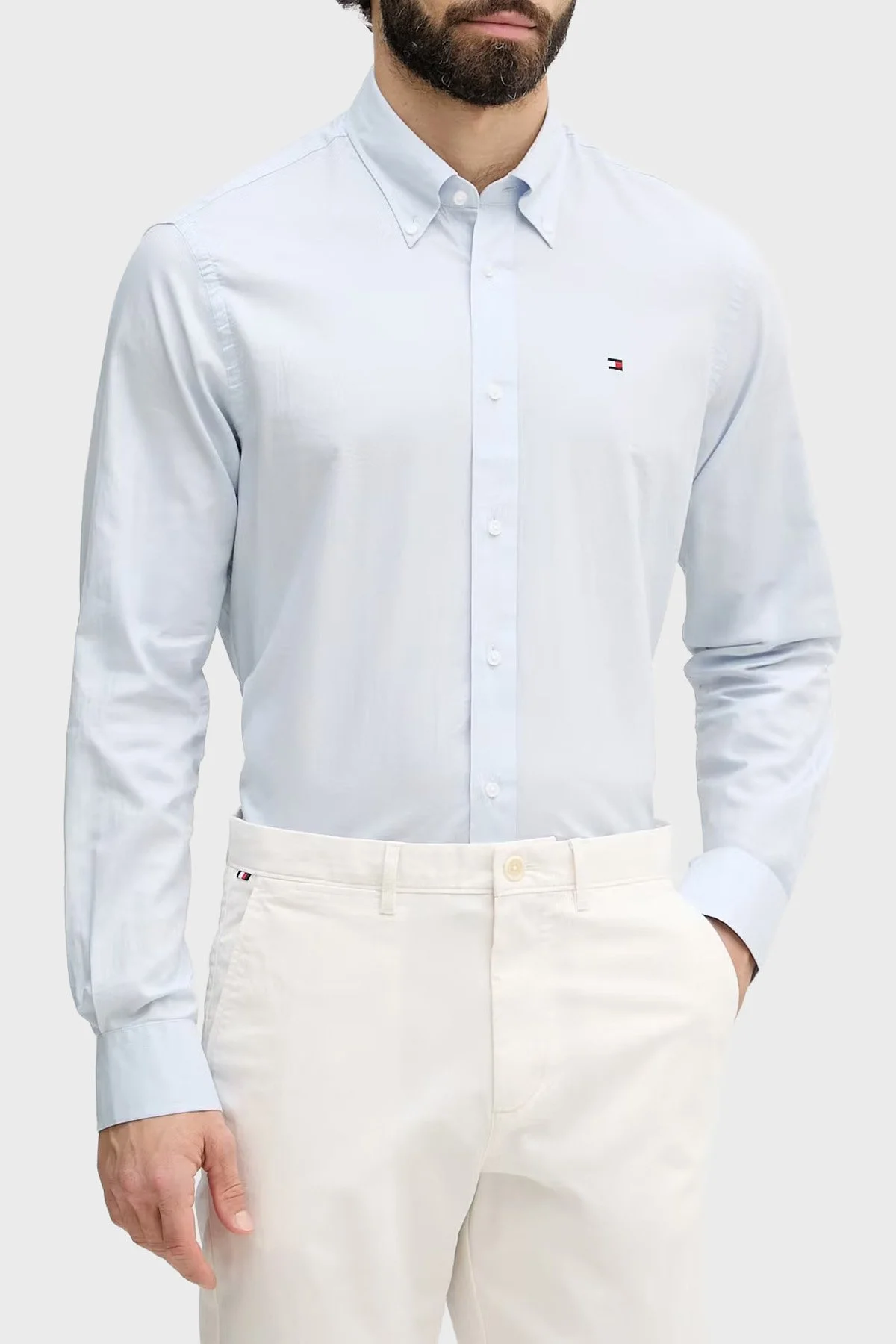 Tommy Hilfiger % 100 Pamuk Regular Fit Düğmeli Yaka Erkek Gömlek MW0MW42936 C14 Mavi - 1