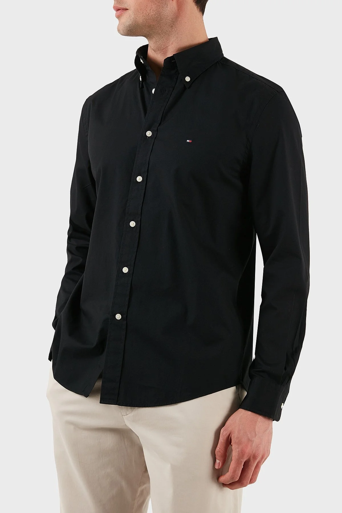 Tommy Hilfiger% 100 Pamuk Regular Fit Düğmeli Yaka Logolu Erkek Gömlek MW0MW39988 BDS SİYAH - 7