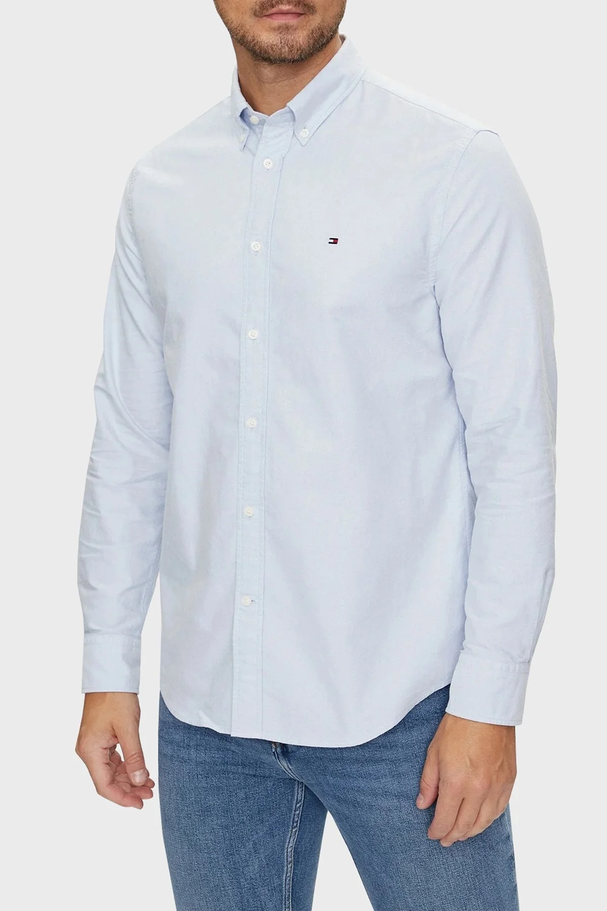 Tommy Hilfiger % 100 Pamuk Regular Fit Erkek Gömlek MW0MW35774 C14 MAVİ - 1