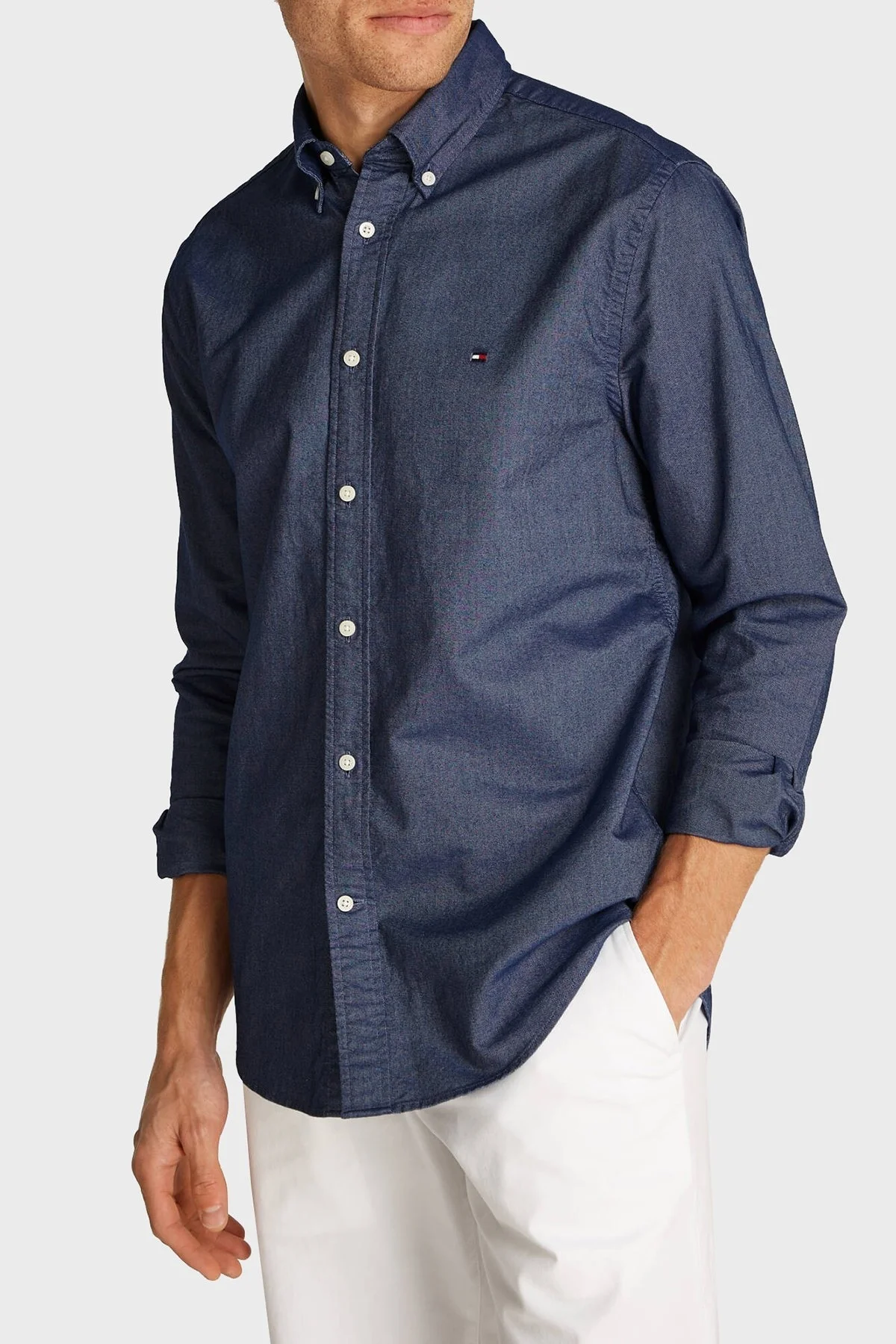 Tommy Hilfiger % 100 Pamuk Regular Fit Erkek Gömlek MW0MW35774 DW5 LACİVERT - 5