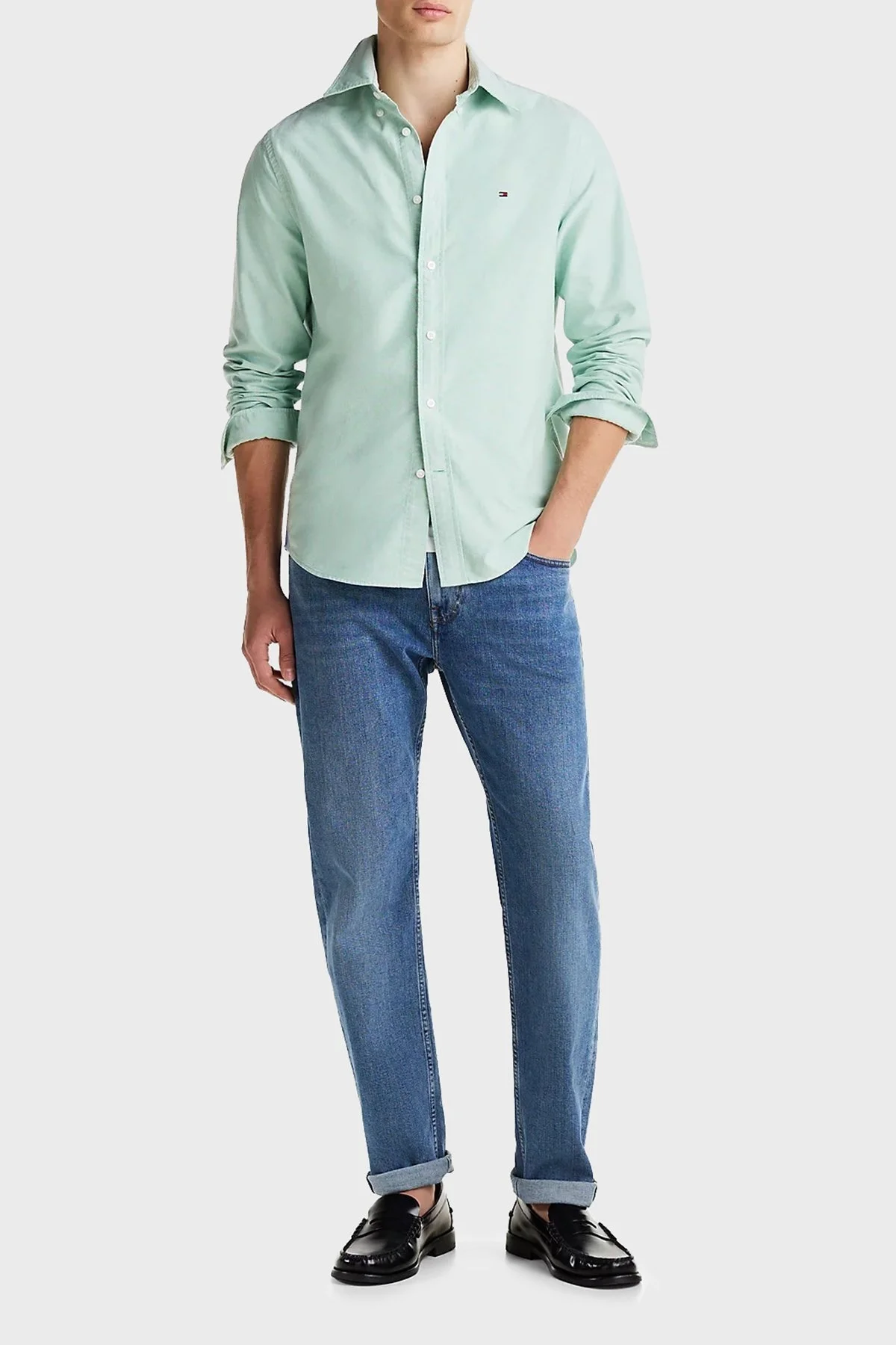 Tommy Hilfiger % 100 Pamuk Regular Fit Erkek Gömlek MW0MW35774 L4F YEŞİL - 2