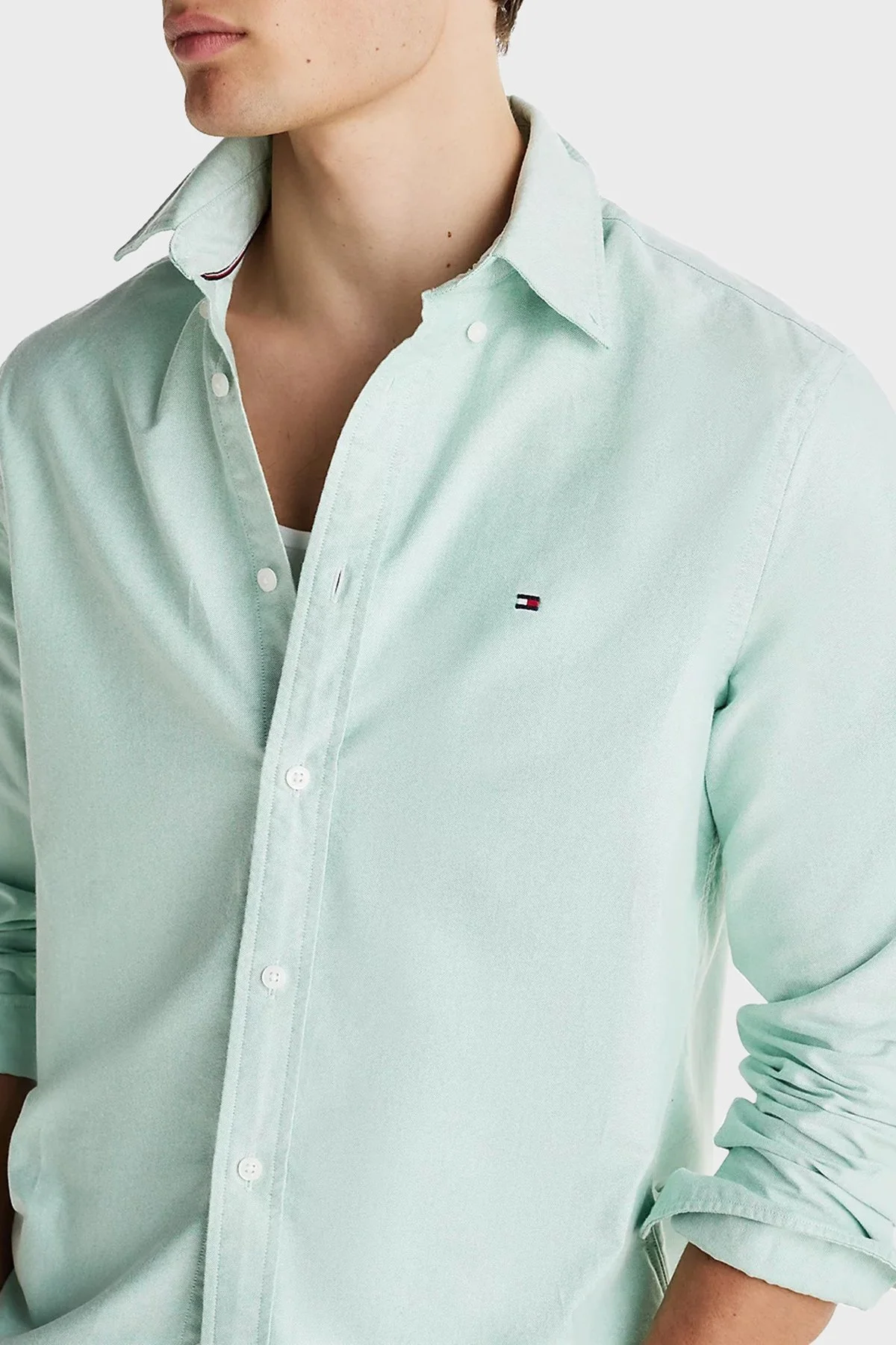 Tommy Hilfiger % 100 Pamuk Regular Fit Erkek Gömlek MW0MW35774 L4F YEŞİL - 4