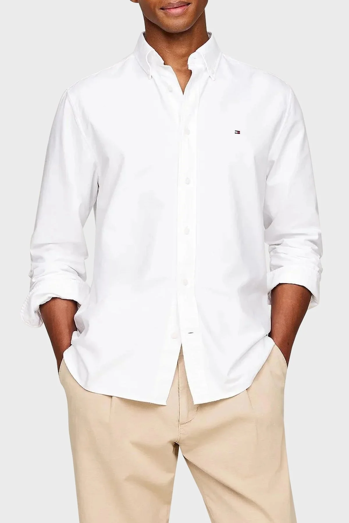 Tommy Hilfiger % 100 Pamuk Regular Fit Erkek Gömlek MW0MW35774 YBR BEYAZ - 1