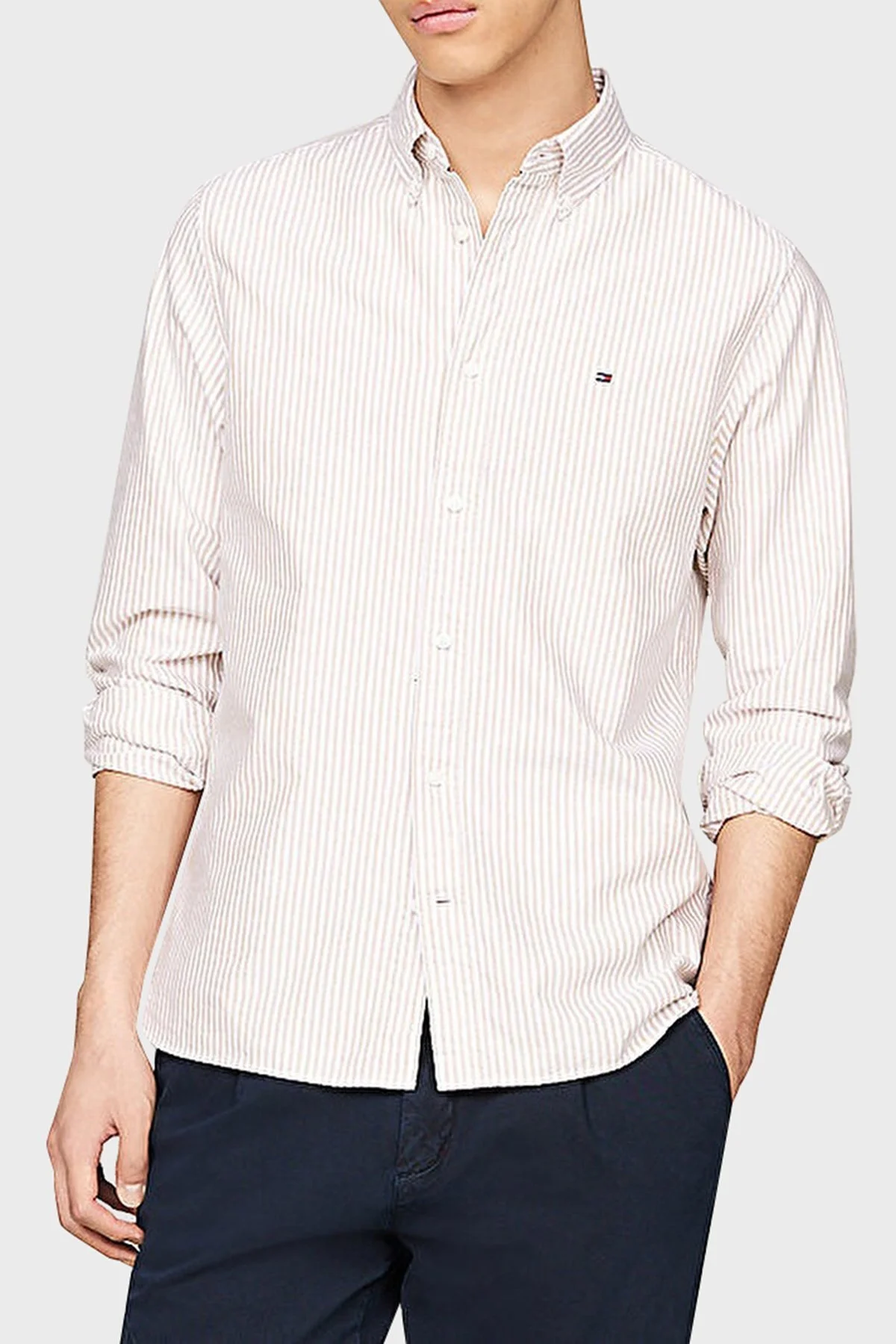 Tommy Hilfiger % 100 Pamuk Regular Fit Erkek Gömlek MW0MW36238 0C8 KOYU HAKİ - 1