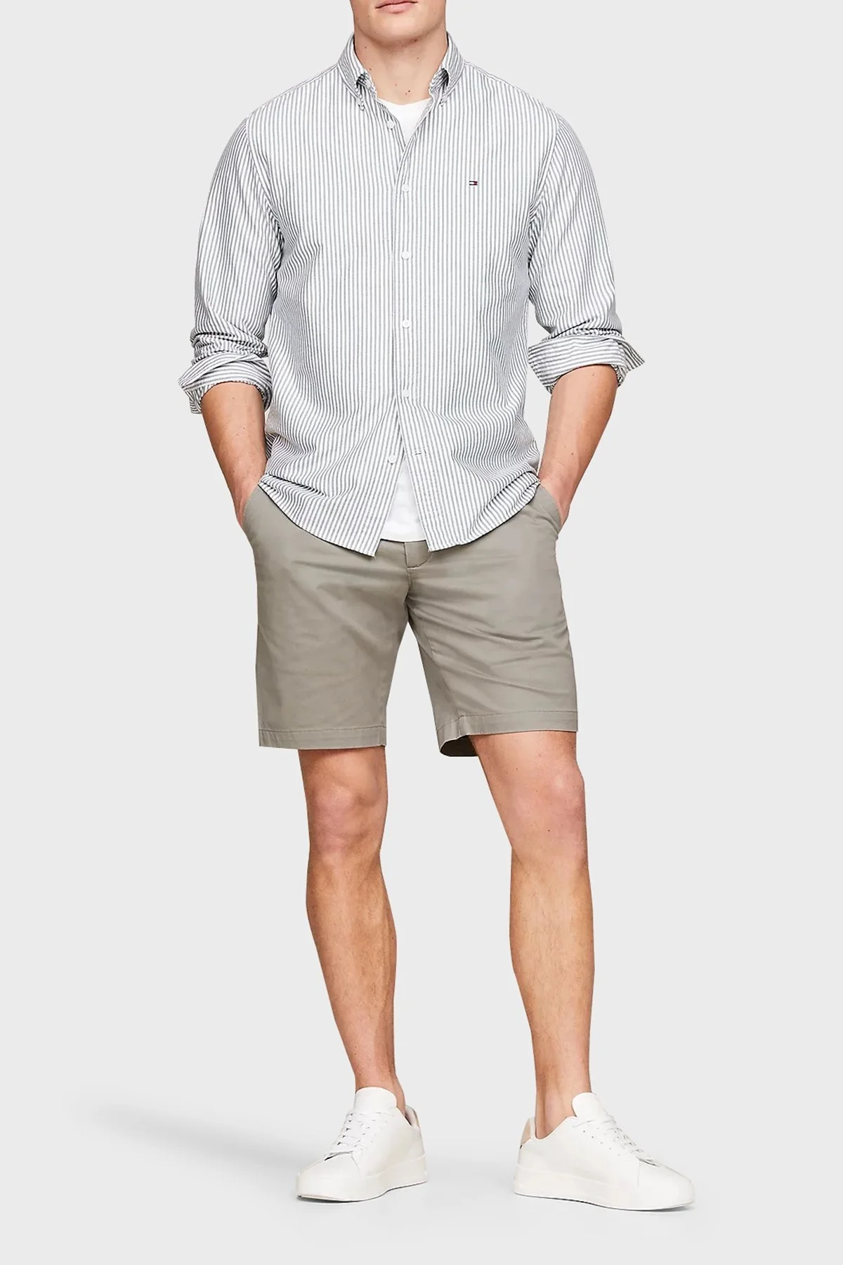 Tommy Hilfiger % 100 Pamuk Regular Fit Erkek Gömlek MW0MW36238 0CI YEŞİL-BEYAZ - 1