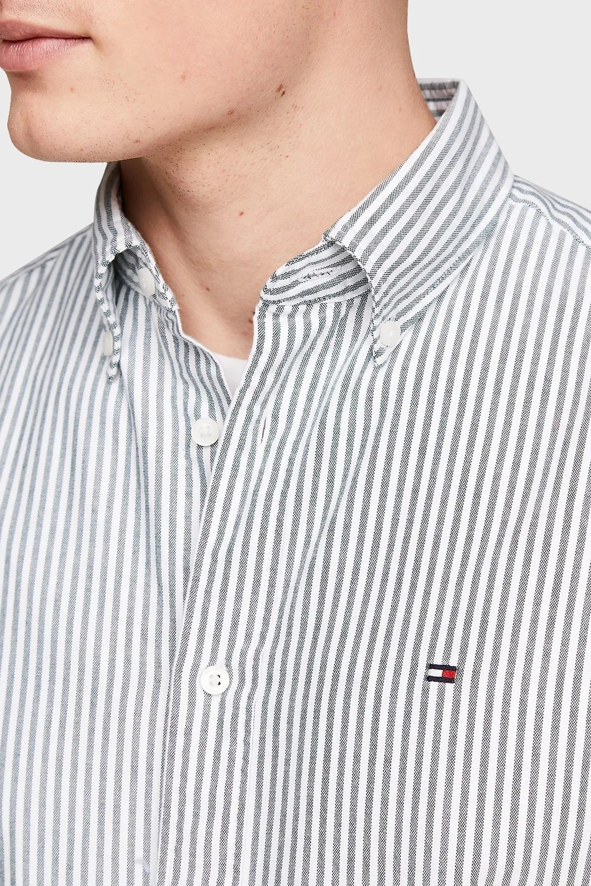 Tommy Hilfiger % 100 Pamuk Regular Fit Erkek Gömlek MW0MW36238 0CI YEŞİL-BEYAZ - 4