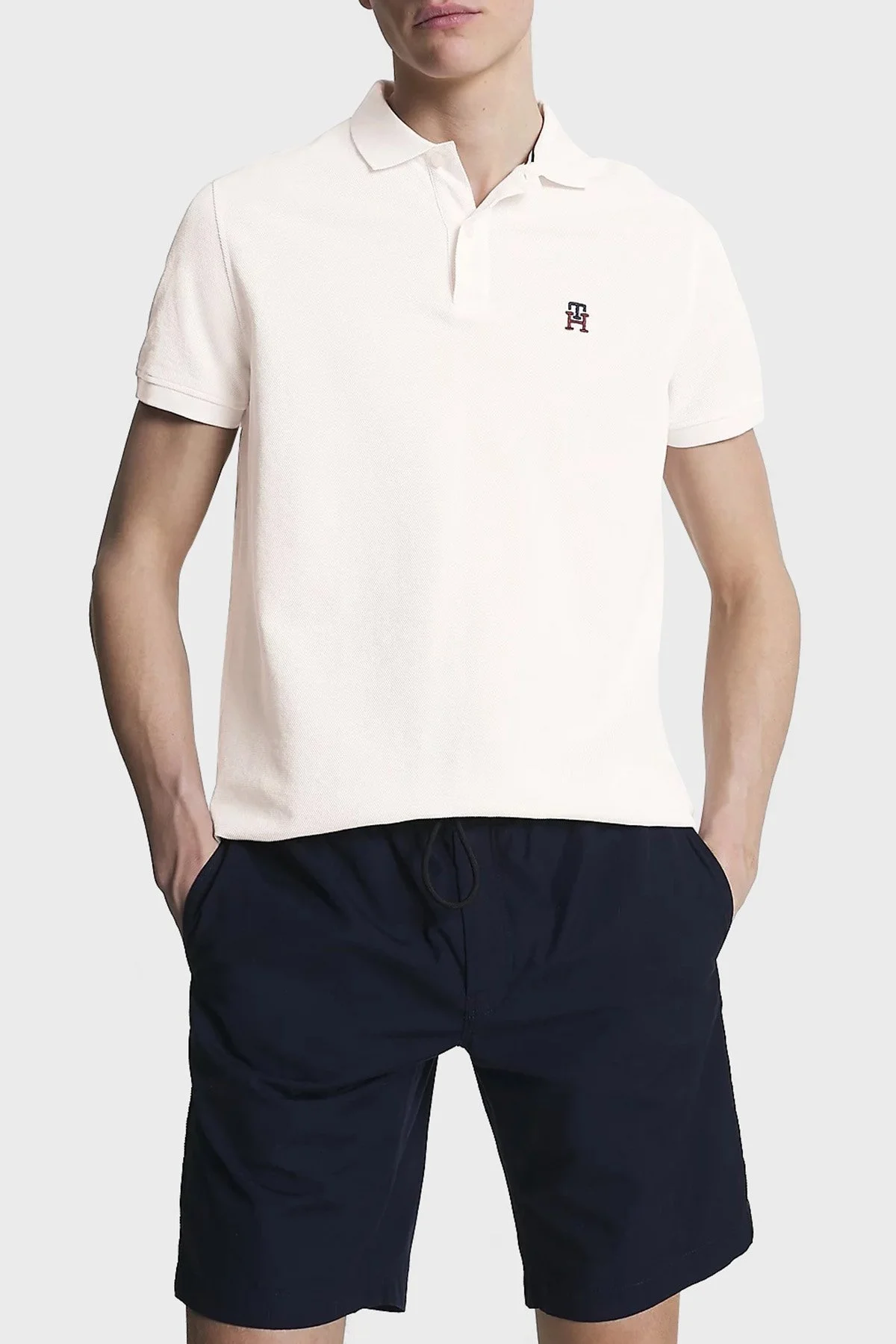 Tommy Hilfiger % 100 Pamuk Regular Fit Erkek Polo Yaka T Shirt MW0MW31683 AC0 KREM - 1