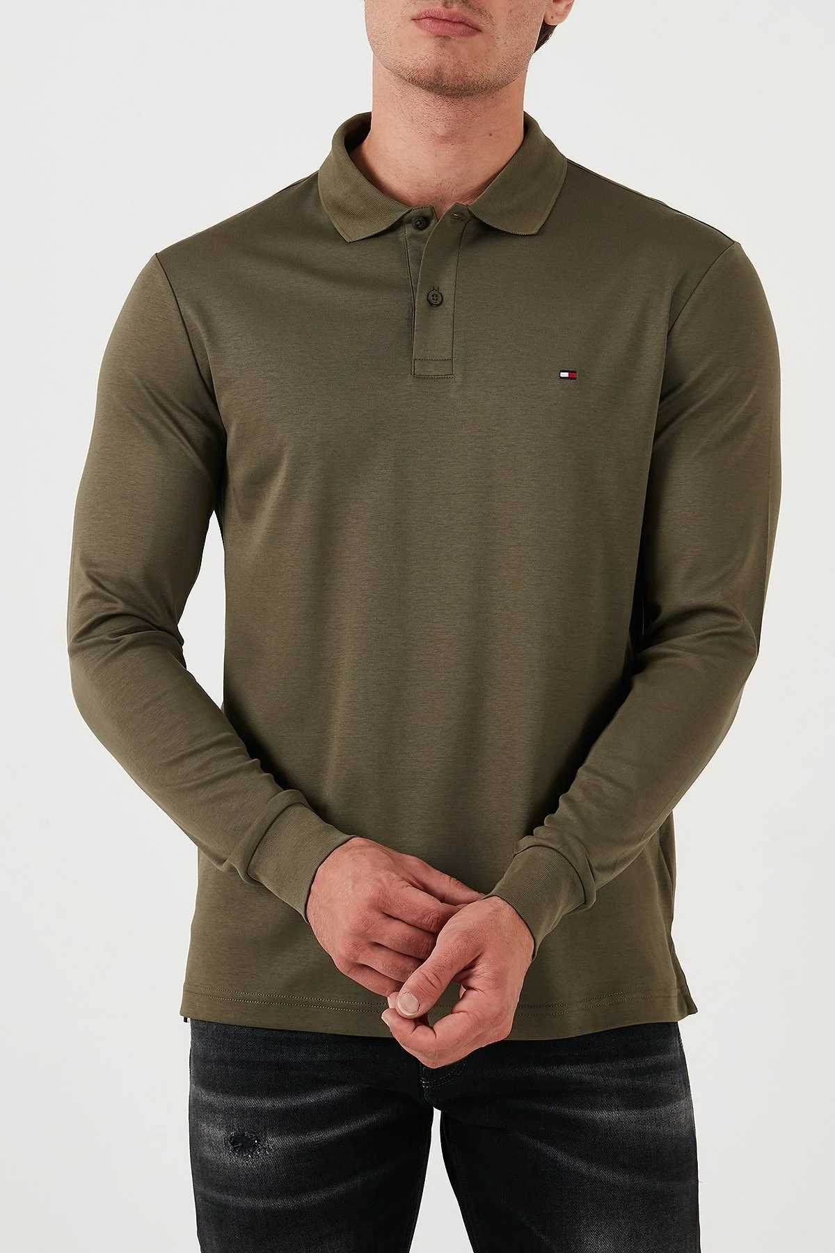 Tommy Hilfiger % 100 Pamuk Regular Fit Erkek Polo Yaka Sweat MW0MW37317 RBN KOYU HAKİ - 4