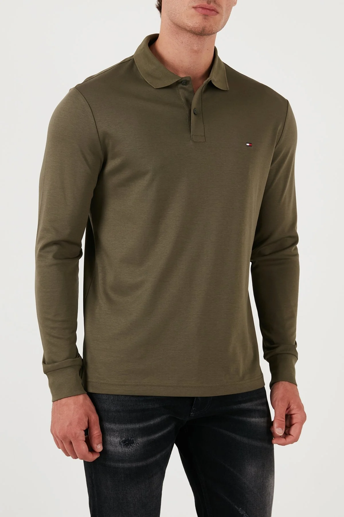 Tommy Hilfiger % 100 Pamuk Regular Fit Erkek Polo Yaka Sweat MW0MW37317 RBN KOYU HAKİ - 6