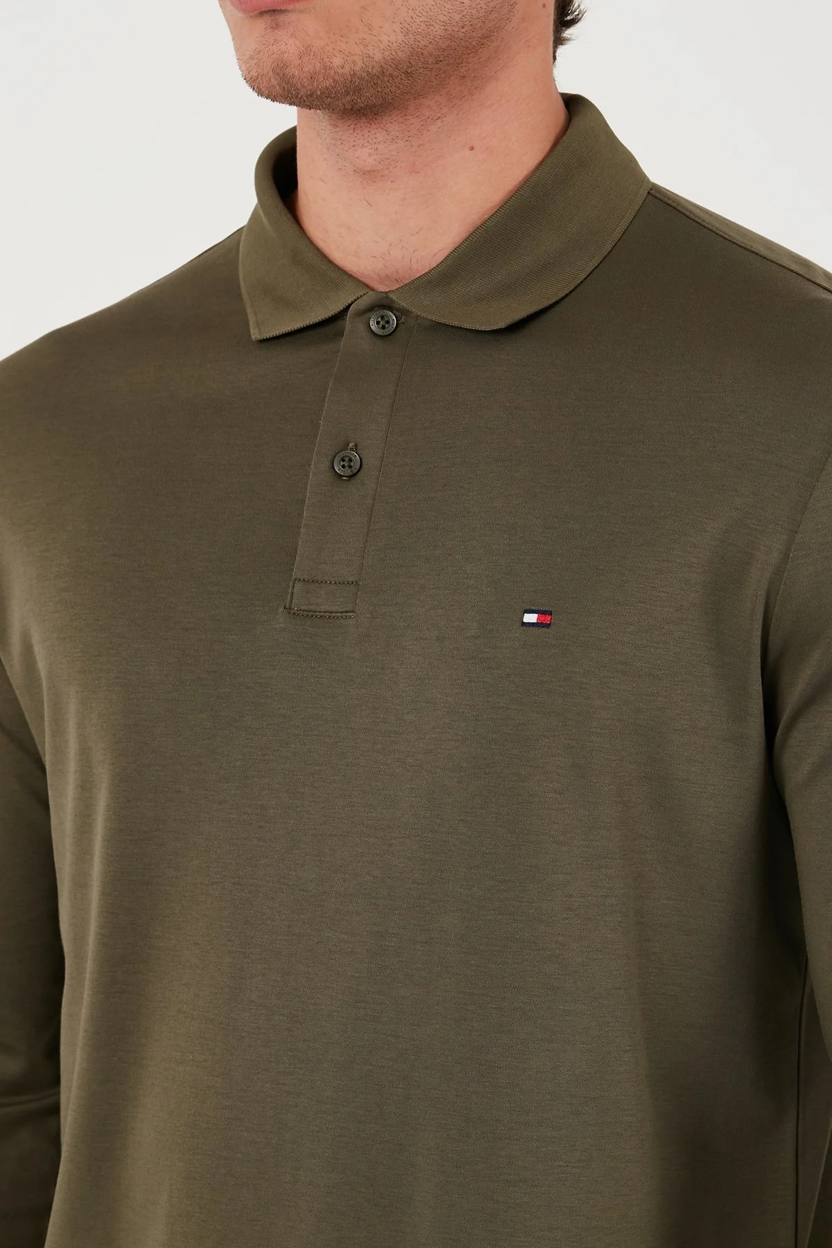 Tommy Hilfiger % 100 Pamuk Regular Fit Erkek Polo Yaka Sweat MW0MW37317 RBN KOYU HAKİ - 7