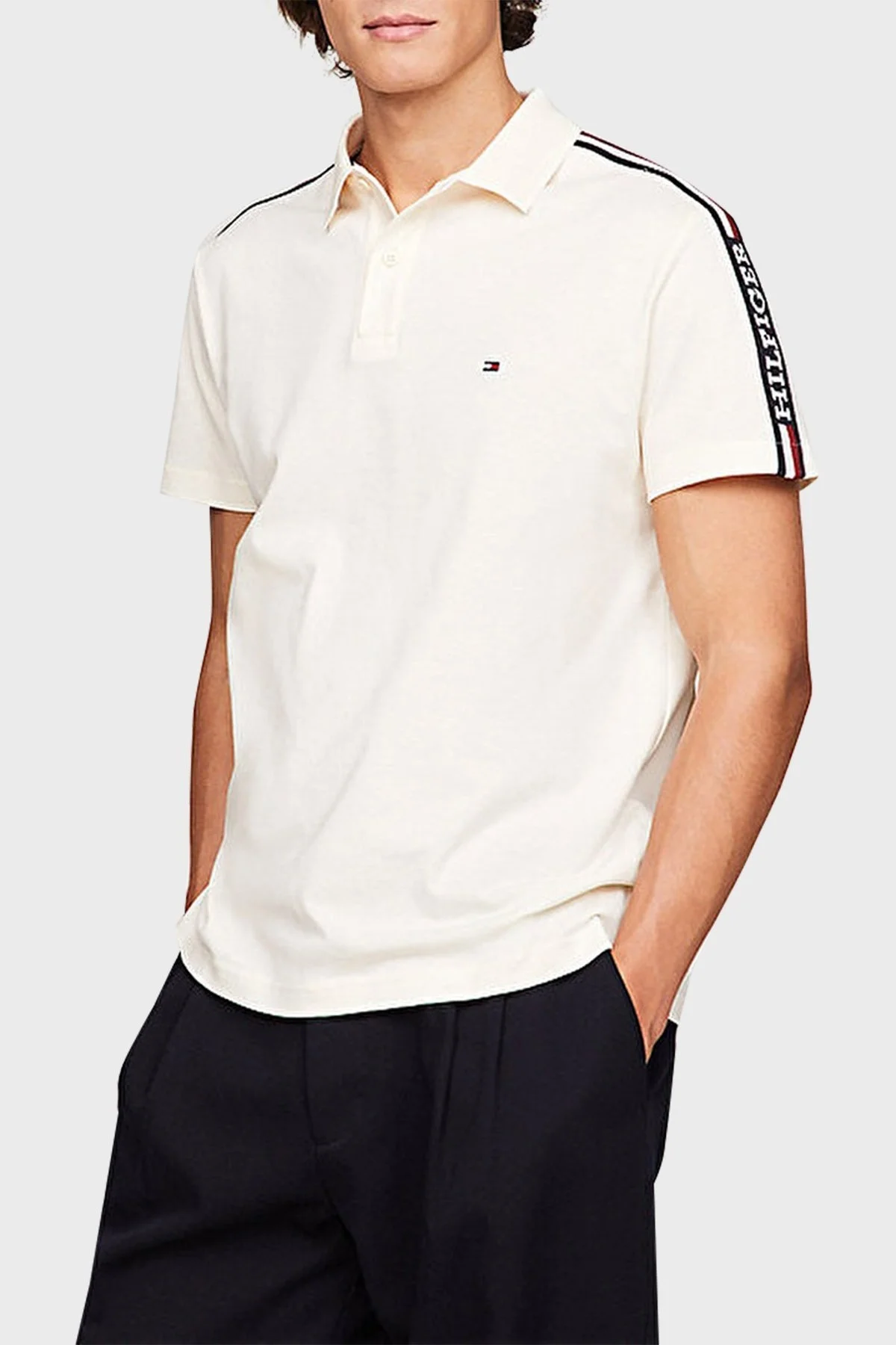 Tommy Hilfiger % 100 Pamuk Regular Fit Erkek Polo Yaka T Shirt MW0MW33591 AEF BEJ - 1