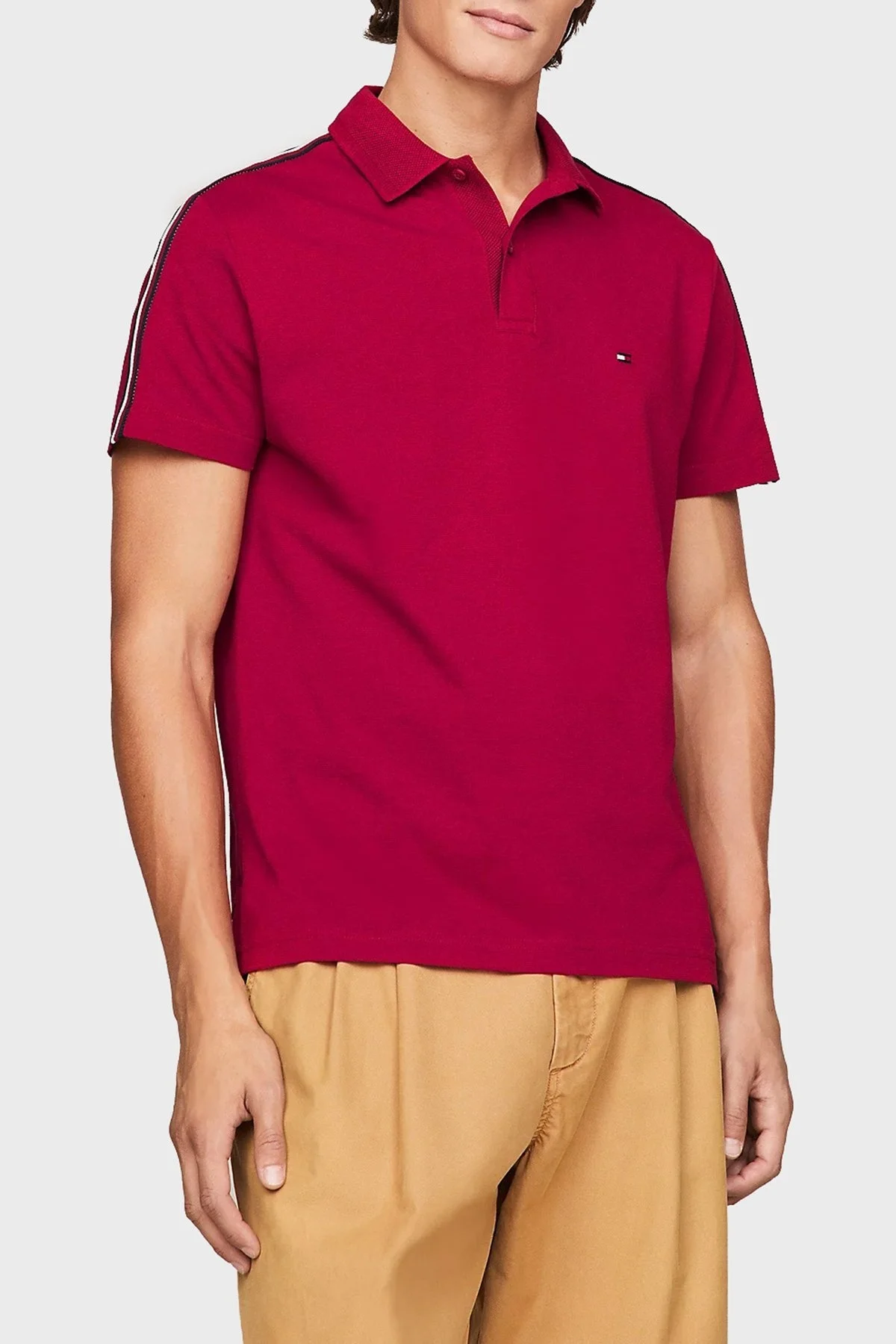 Tommy Hilfiger % 100 Pamuk Regular Fit Erkek Polo Yaka T Shirt MW0MW33591 XJV KIRMIZI - 6