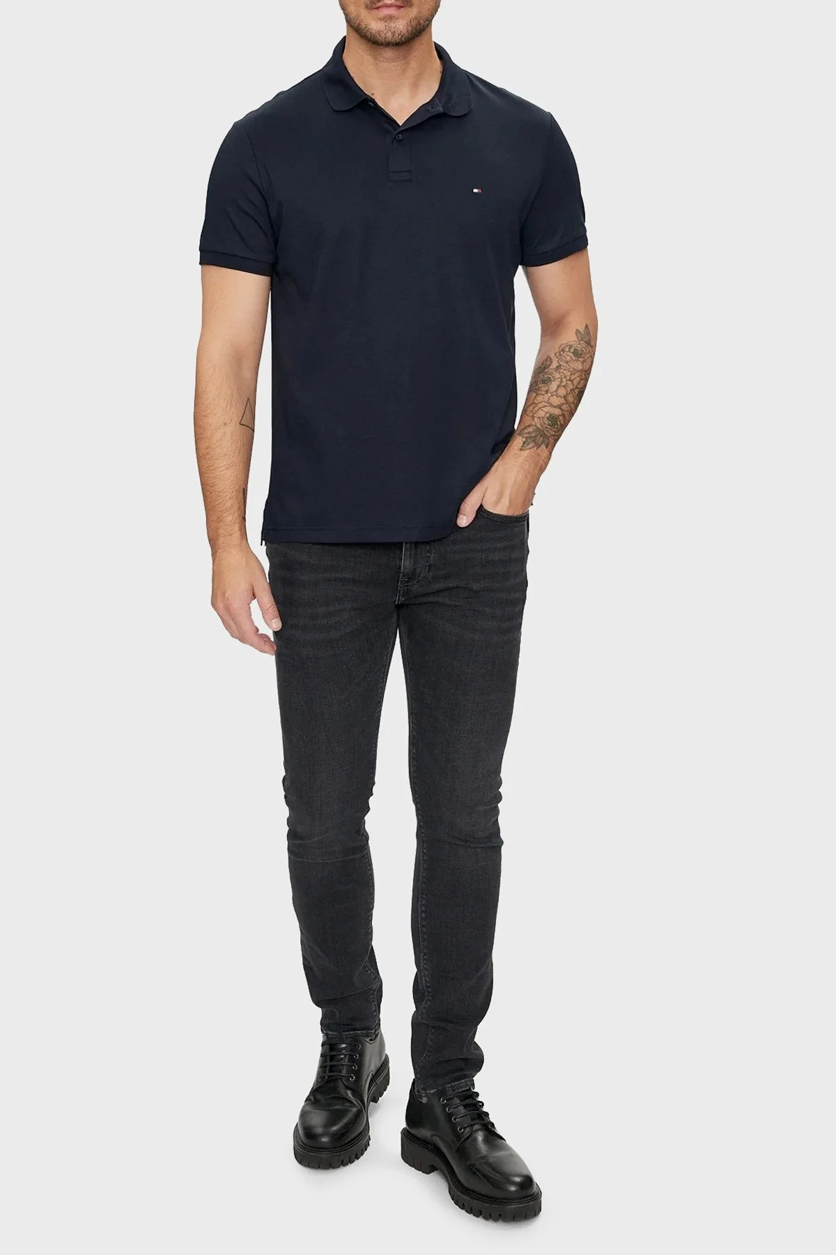 Tommy Hilfiger % 100 Pamuk Regular Fit Erkek Polo Yaka T Shirt MW0MW35585 DW5 LACİVERT - 7