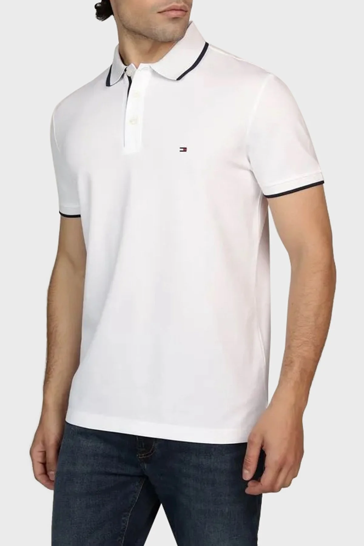Tommy Hilfiger % 100 Pamuk Regular Fit Erkek Polo Yaka T Shirt MW0MW37514 YBR BEYAZ - 6