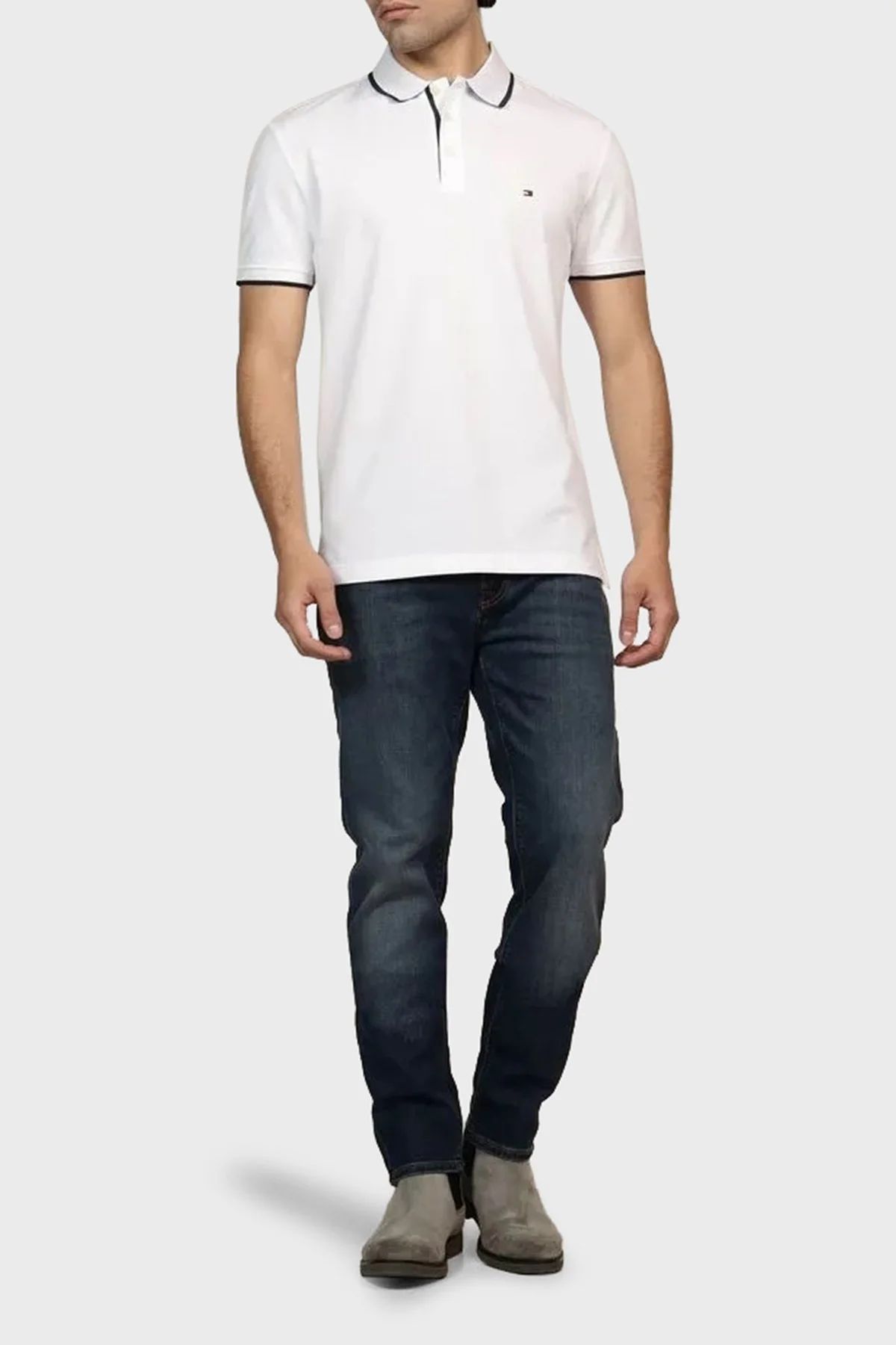 Tommy Hilfiger % 100 Pamuk Regular Fit Erkek Polo Yaka T Shirt MW0MW37514 YBR BEYAZ - 7