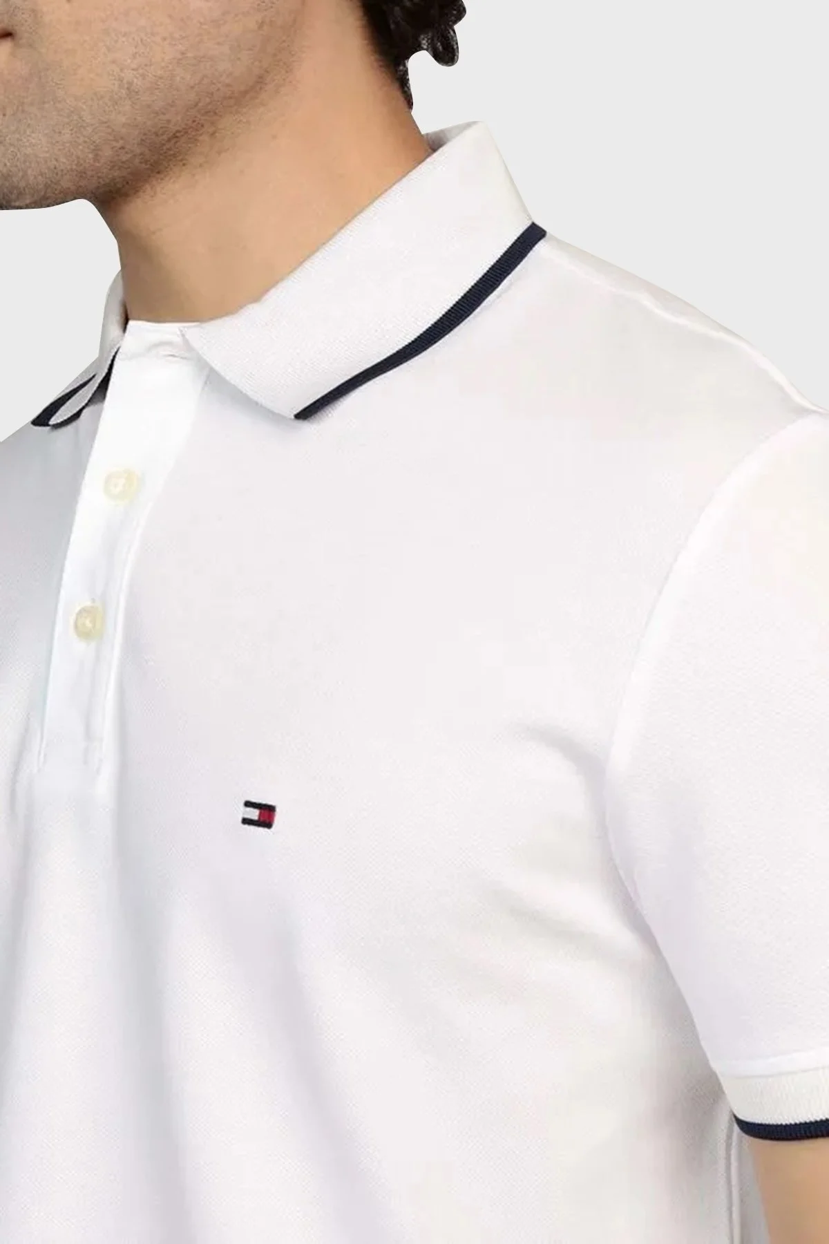 Tommy Hilfiger % 100 Pamuk Regular Fit Erkek Polo Yaka T Shirt MW0MW37514 YBR BEYAZ - 9