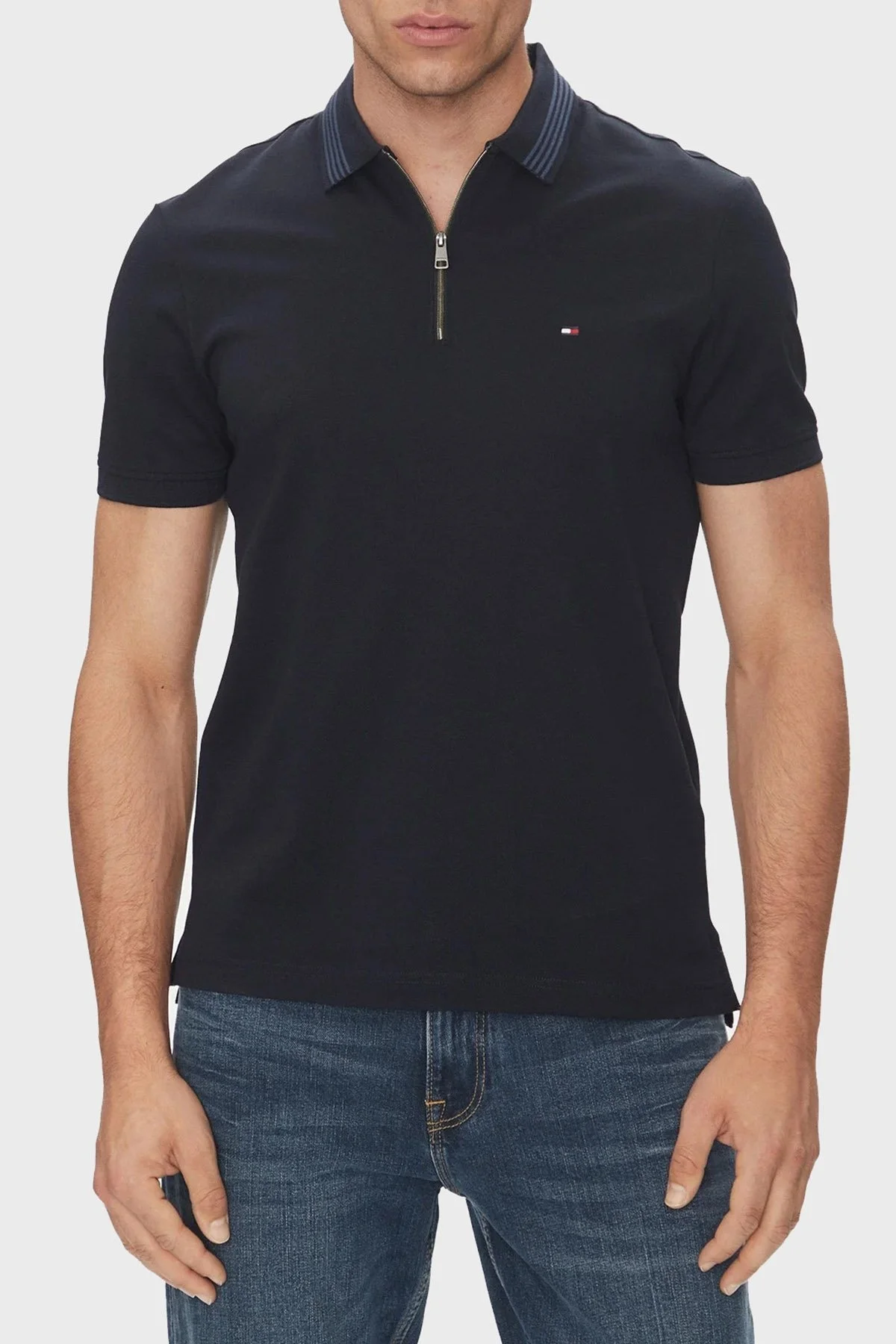Tommy Hilfiger % 100 Pamuk Regular Fit Fermuarlı Erkek Polo Yaka T Shirt MW0MW38473 DW5 LACİVERT - 7