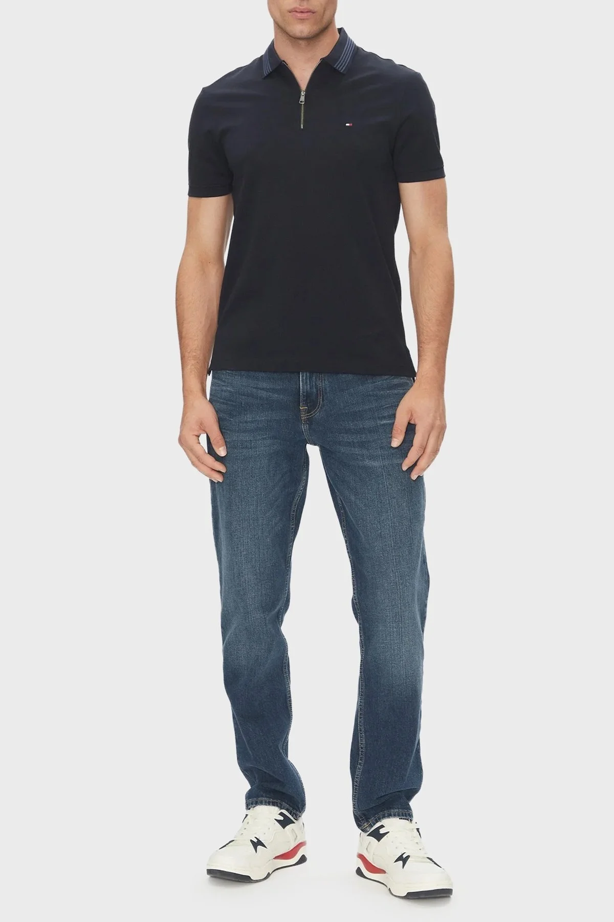 Tommy Hilfiger % 100 Pamuk Regular Fit Fermuarlı Erkek Polo Yaka T Shirt MW0MW38473 DW5 LACİVERT - 8