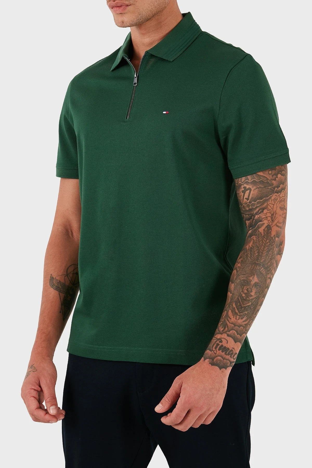Tommy Hilfiger % 100 Pamuk Regular Fit Fermuarlı Erkek Polo Yaka T Shirt MW0MW38473 L2N YEŞİL - 3