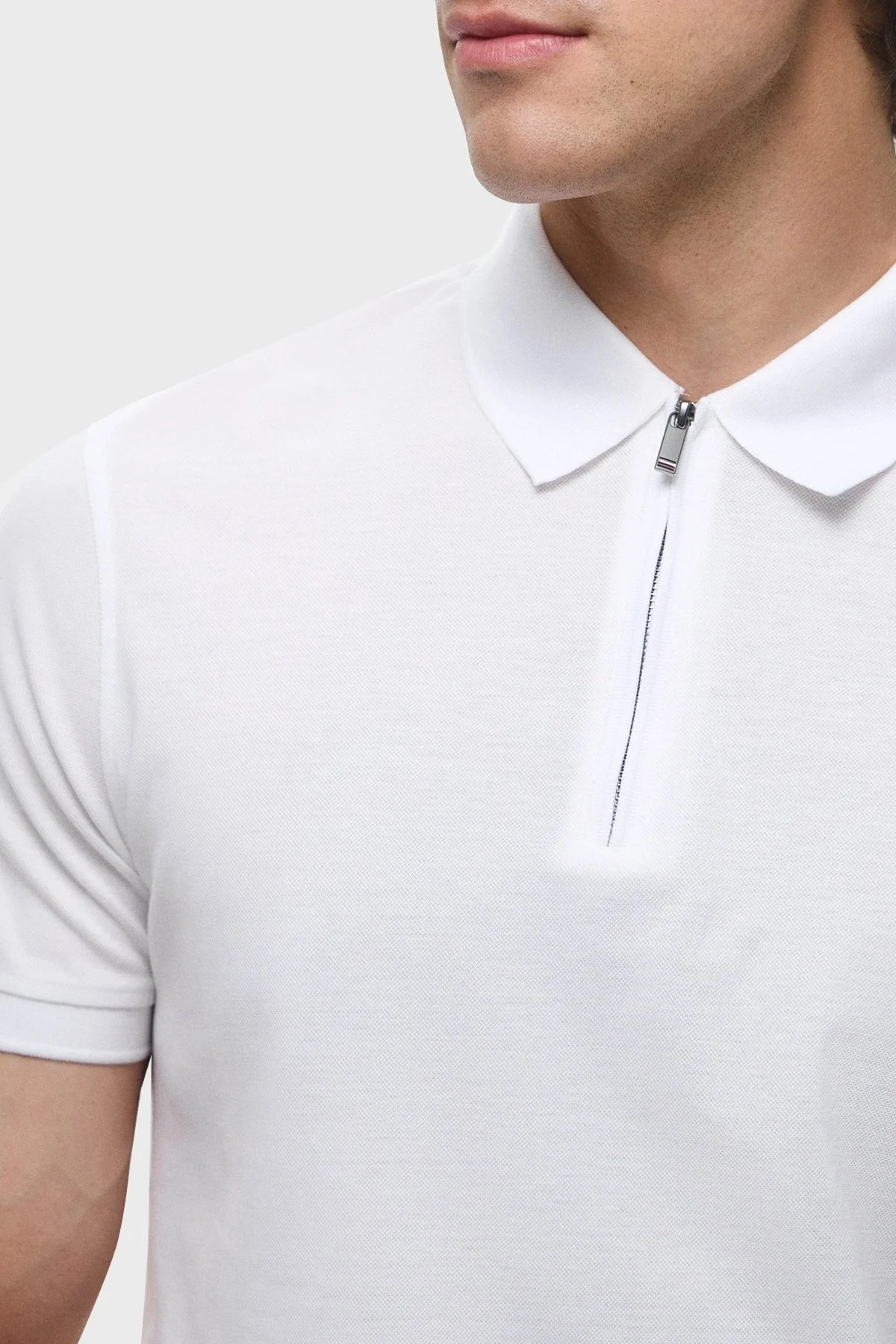 Tommy Hilfiger % 100 Pamuk Regular Fit Fermuarlı Erkek Polo Yaka T Shirt MW0MW38746 YCF BEYAZ - 6