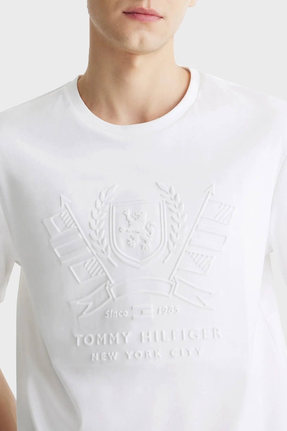 Tommy Hilfiger % 100 Pamuk Regular Fit Kabartma Logolu Erkek T Shirt MW0MW39168 YBR BEYAZ - 9