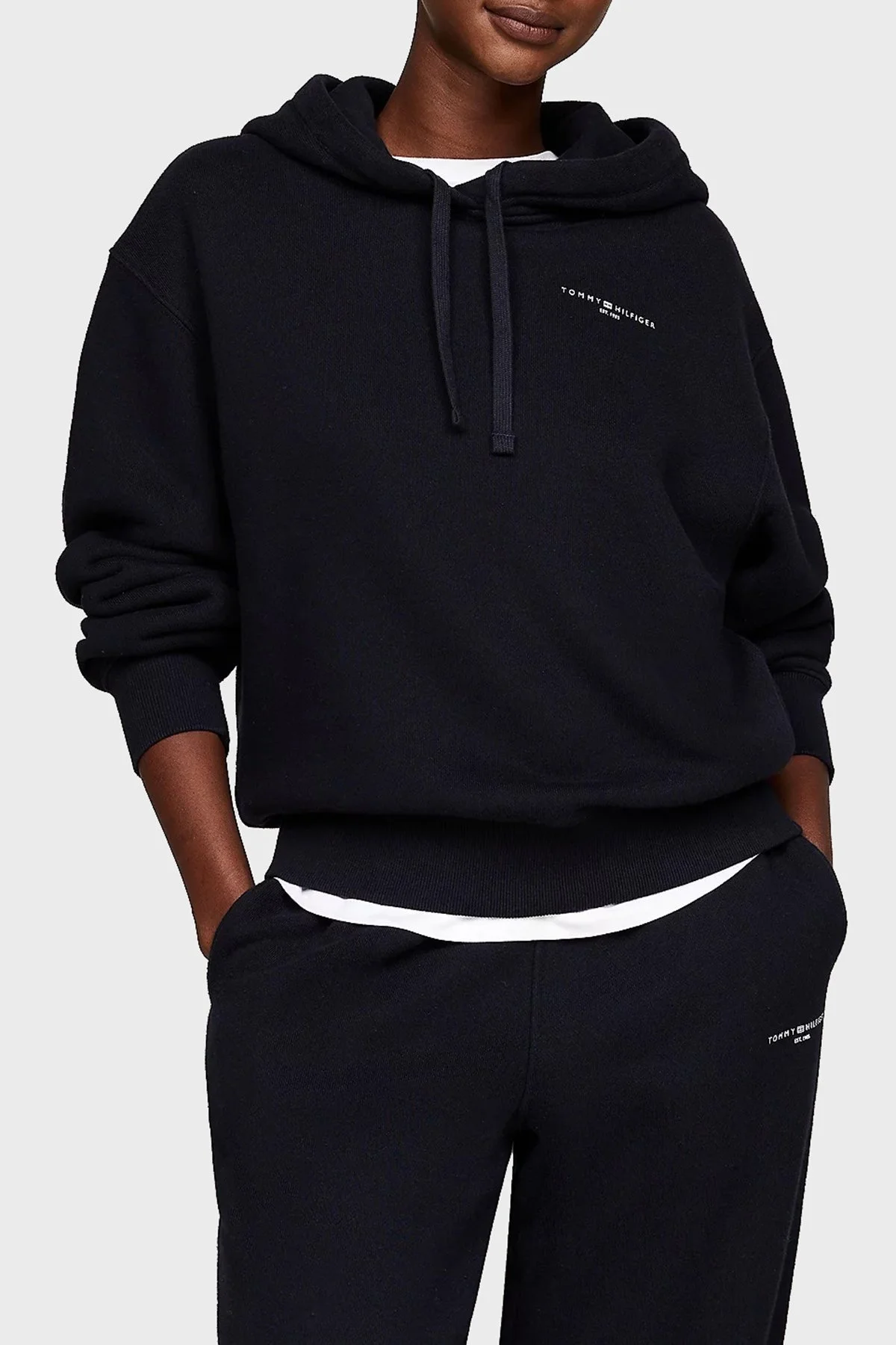 Tommy Hilfiger % 100 Pamuk Regular Fit Kapüşonlu Bayan Sweat WW0WW42896 DW5 LACİVERT - 1