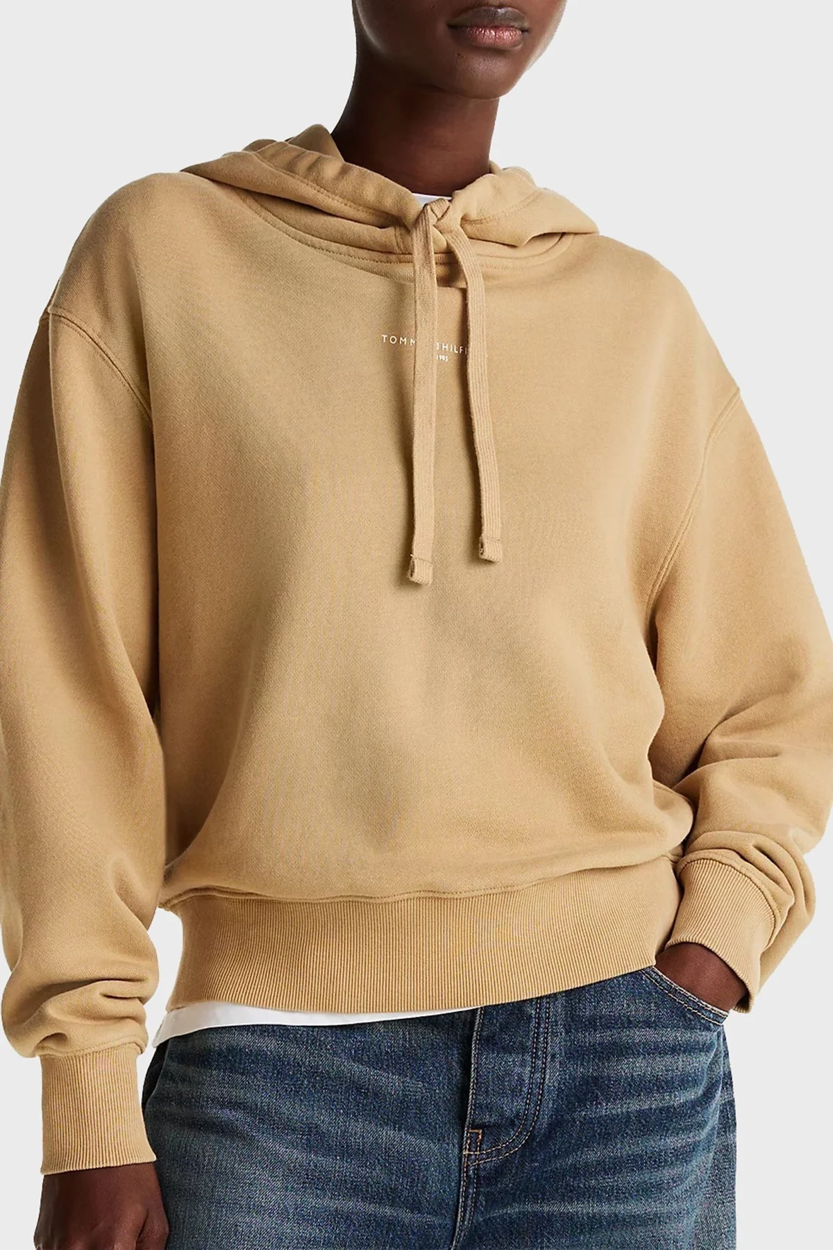 Tommy Hilfiger % 100 Pamuk Regular Fit Kapüşonlu Bayan Sweat WW0WW42896 RBL KOYU HAKİ - 1
