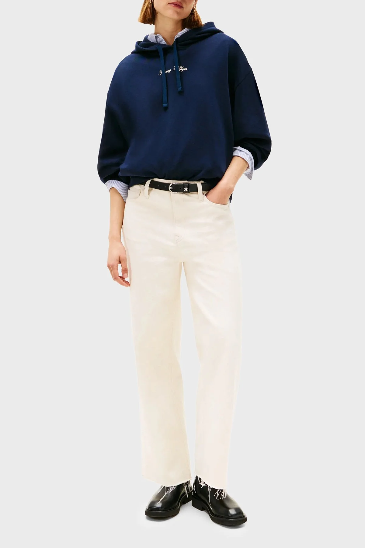 Tommy Hilfiger % 100 Pamuk Regular Fit Kapüşonlu Bayan Sweat WW0WW48270 C1G LACİVERT - 2