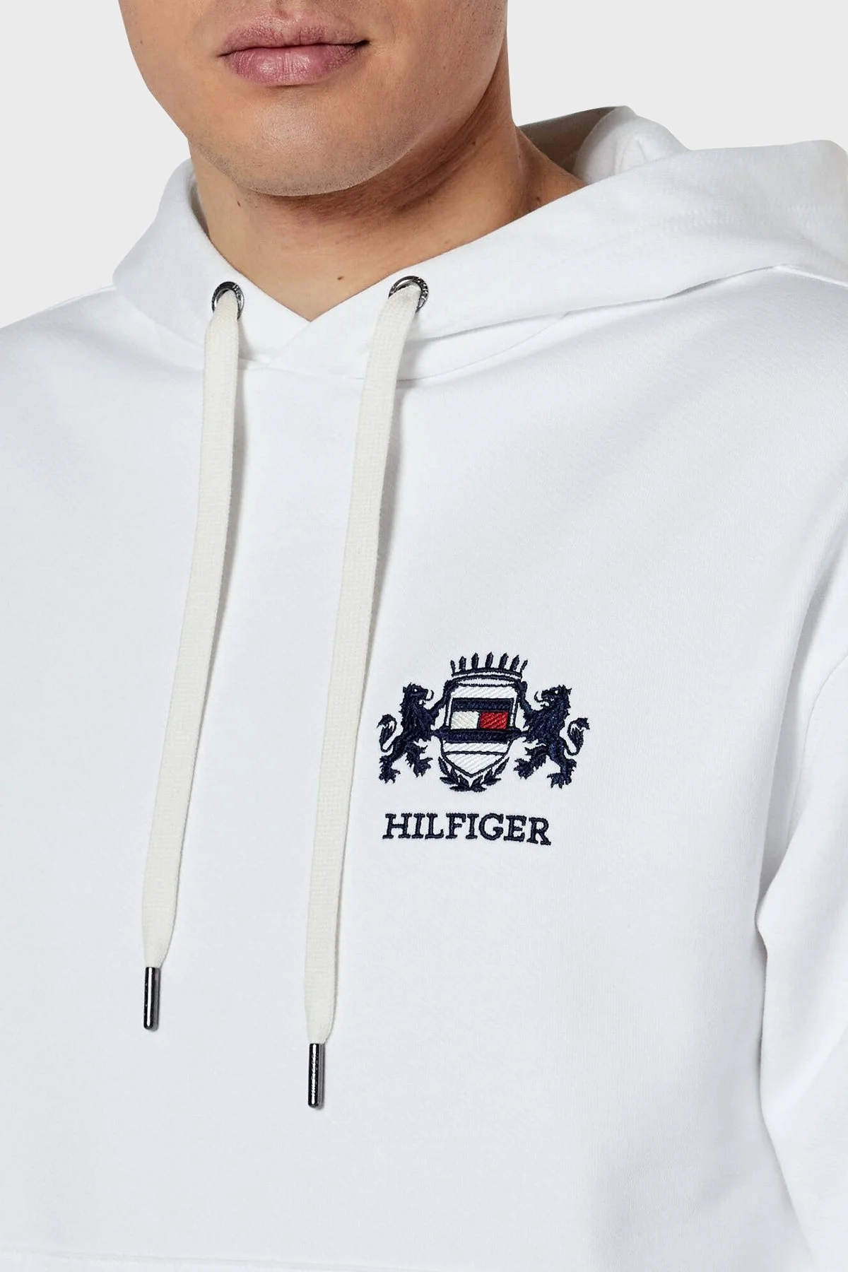 Tommy Hilfiger % 100 Pamuk Regular Fit Kapüşonlu Erkek Sweat MW0MW37462 YBR BEYAZ - 8