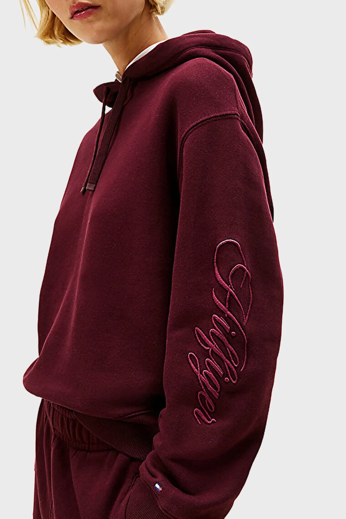 Tommy Hilfiger % 100 Pamuk Regular Fit Kapüşonlu Yaka Logolu Bayan Sweat WW0WW46127 XIH BORDO - 4