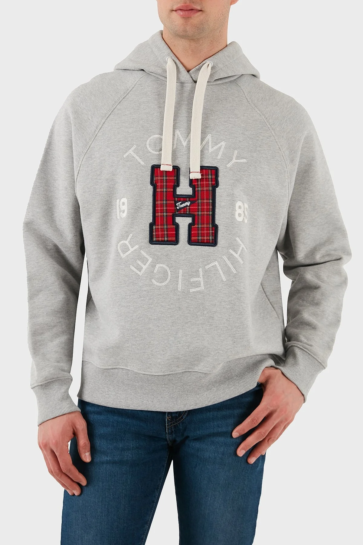 Tommy Hilfiger % 100 Pamuk Regular Fit Kapüşonlu Yaka Logolu Erkek Sweat DM0DM21259 P01 GRİ - 1