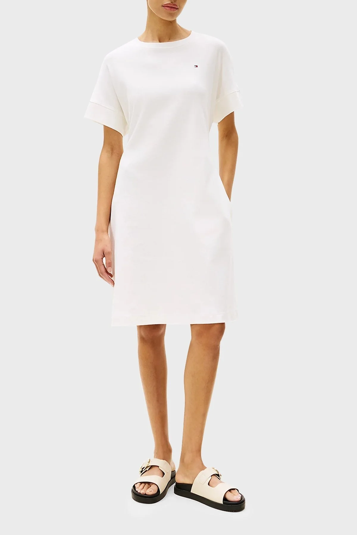 Tommy Hilfiger % 100 Pamuk Regular Fit Mini Boy Yuvarlak Yaka Bayan Elbise WW0WW45520 YBL BEYAZ - 6