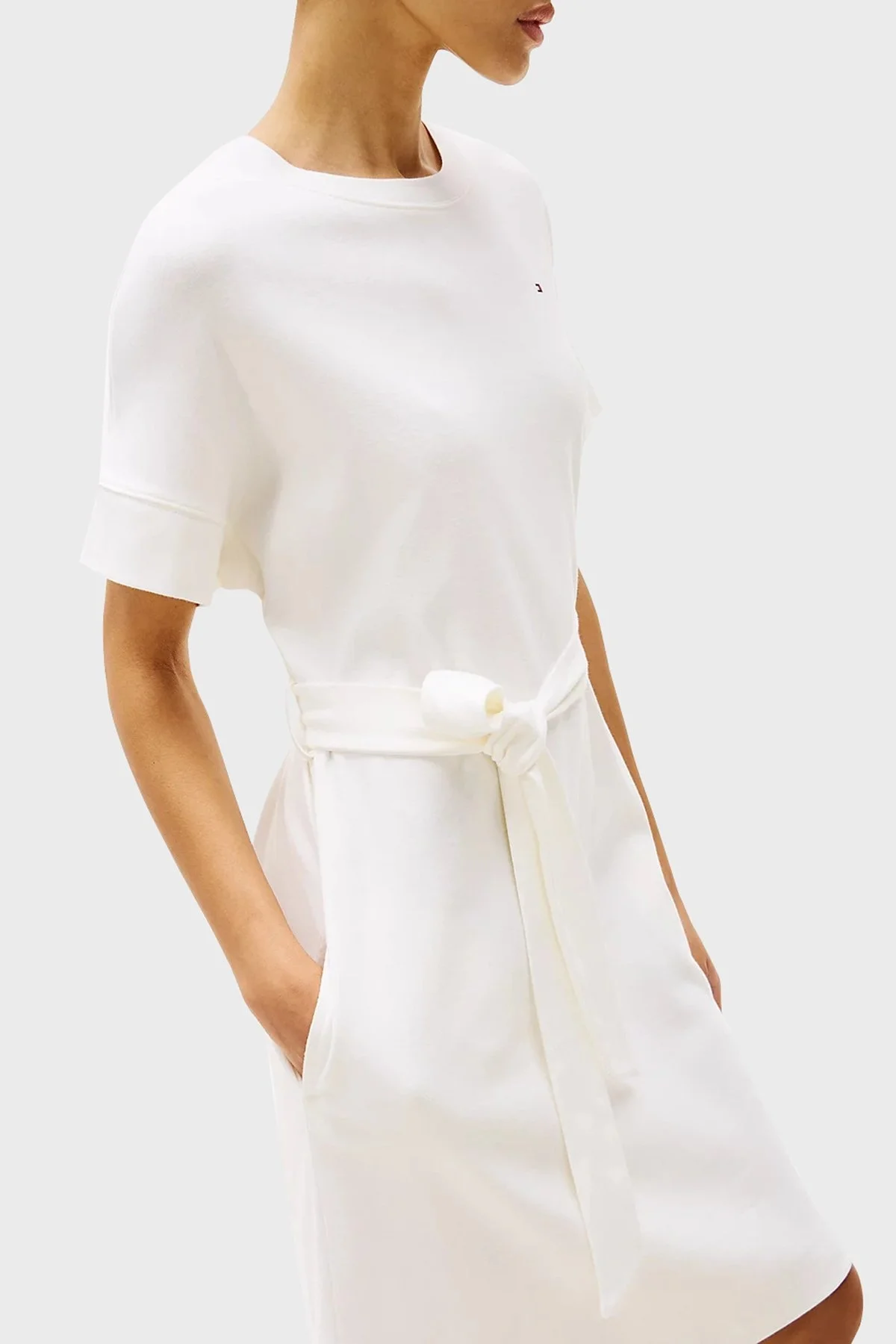 Tommy Hilfiger % 100 Pamuk Regular Fit Mini Boy Yuvarlak Yaka Bayan Elbise WW0WW45520 YBL BEYAZ - 8