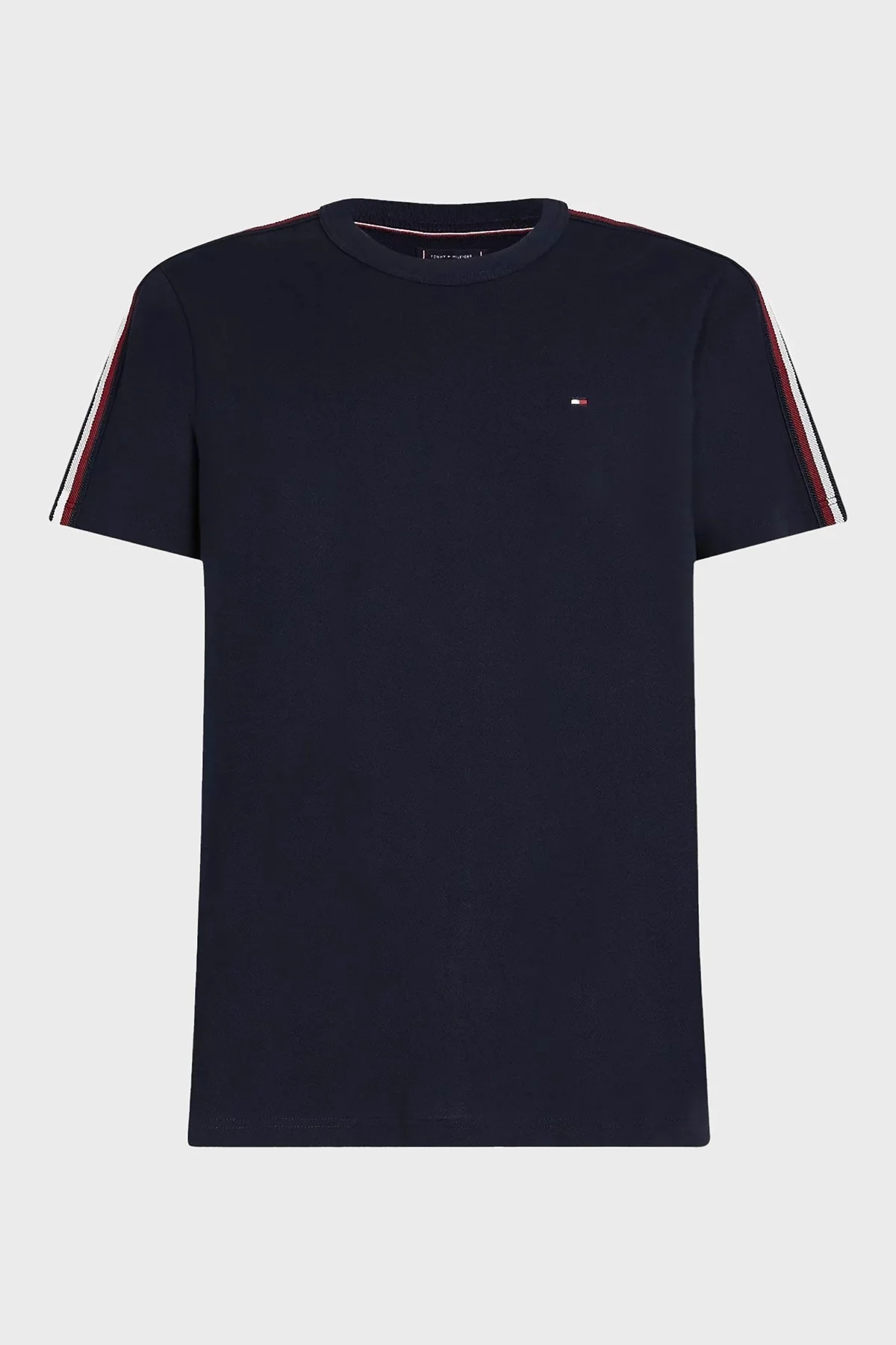 Tommy Hilfiger % 100 Pamuk Regular Fit Şerit Detaylı Erkek T Shirt MW0MW38632 DW5 LACİVERT - 4