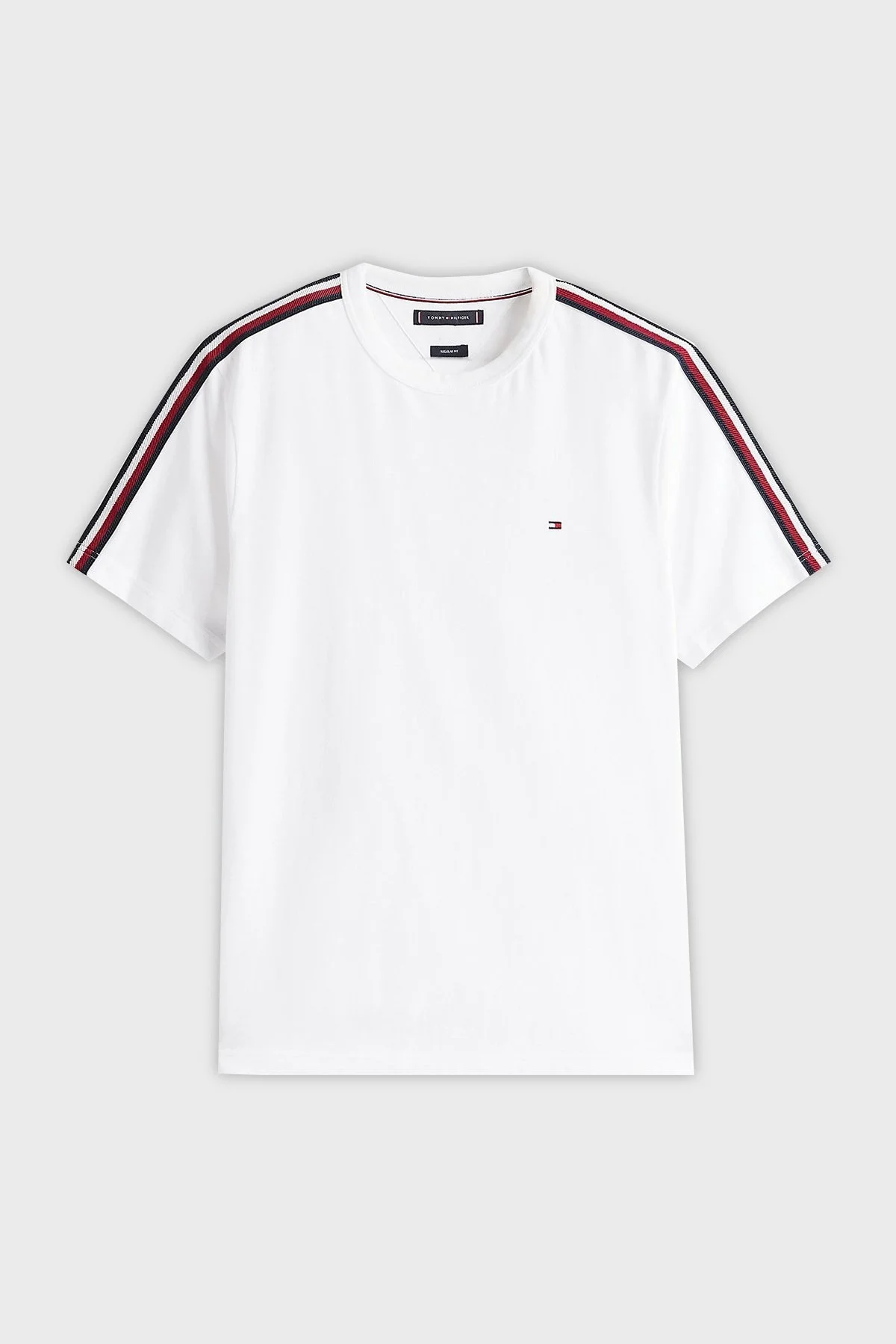Tommy Hilfiger % 100 Pamuk Regular Fit Şerit Detaylı Erkek T Shirt MW0MW38632 YBR BEYAZ - 10