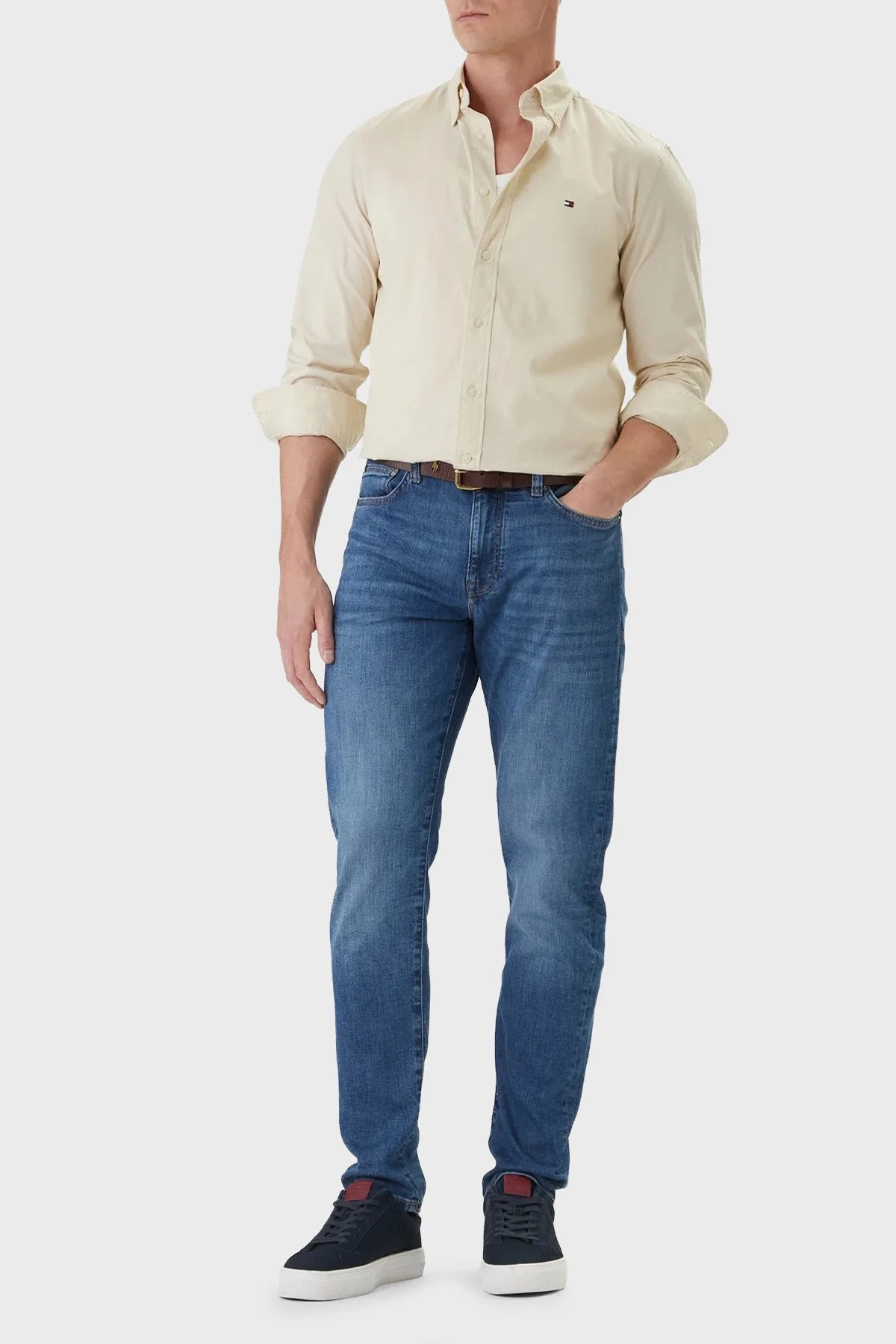 Tommy Hilfiger % 100 Pamuk Regular Fit Uzun Kollu Erkek Gömlek MW0MW37550 ACJ BEJ - 2