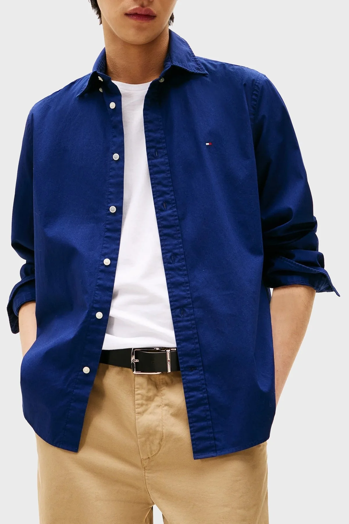 Tommy Hilfiger % 100 Pamuk Regular Fit Uzun Kollu Erkek Gömlek MW0MW37550 C7G MAVİ - 1