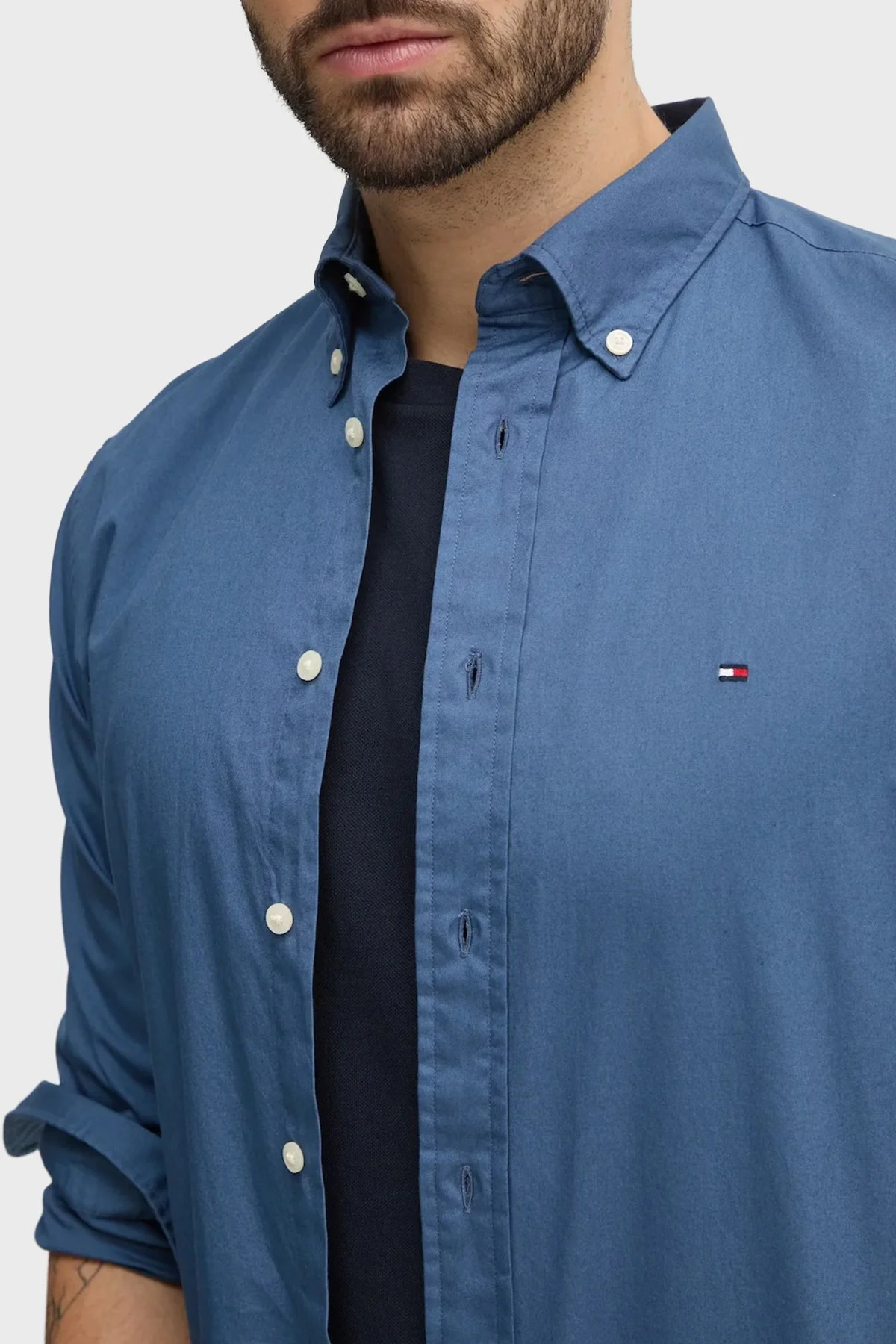 Tommy Hilfiger % 100 Pamuk Regular Fit Uzun Kollu Erkek Gömlek MW0MW37550 DBZ MAVİ - 4