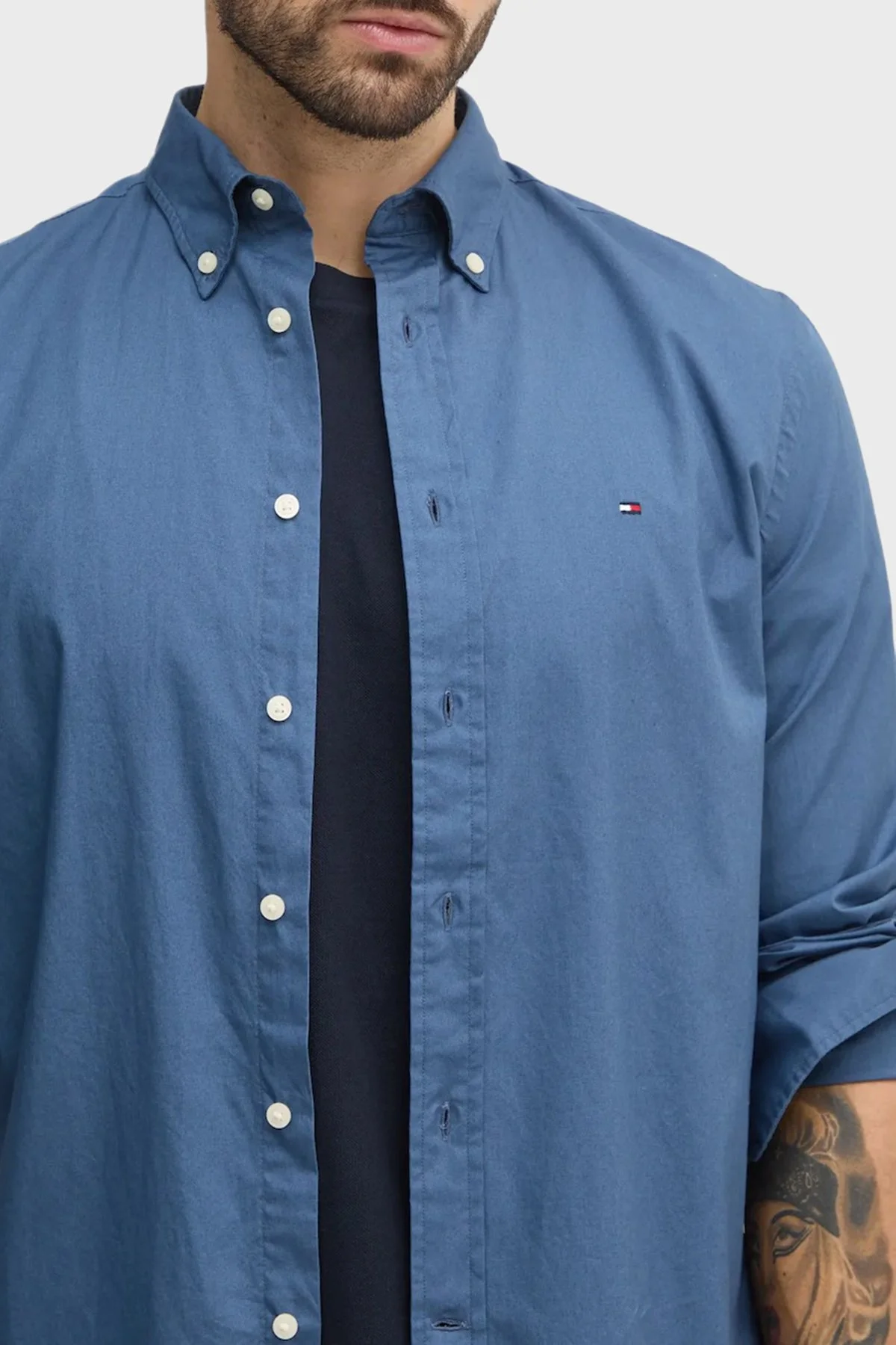 Tommy Hilfiger % 100 Pamuk Regular Fit Uzun Kollu Erkek Gömlek MW0MW37550 DBZ MAVİ - 5