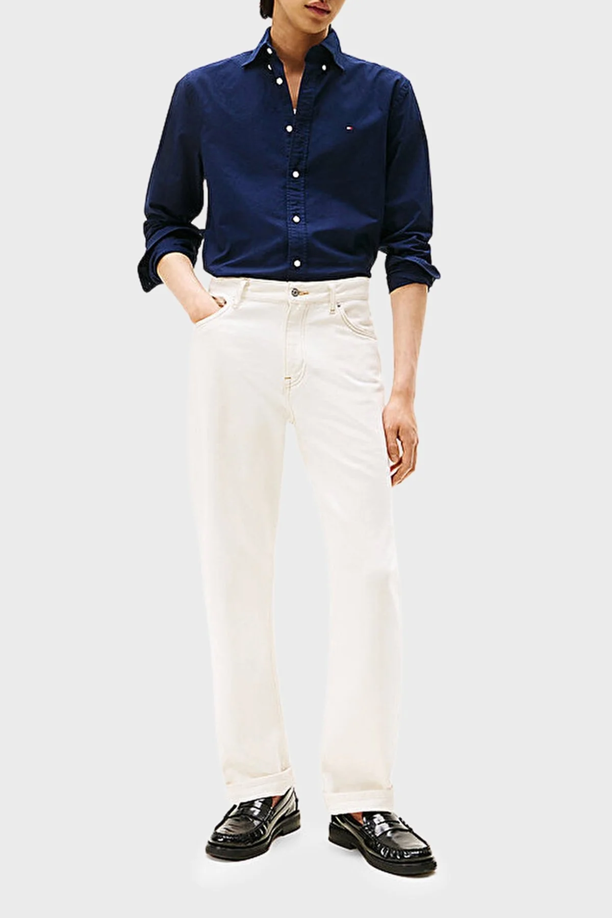 Tommy Hilfiger % 100 Pamuk Regular Fit Uzun Kollu Logolu Erkek Gömlek MW0MW35774 0G0 LACİVERT - 2