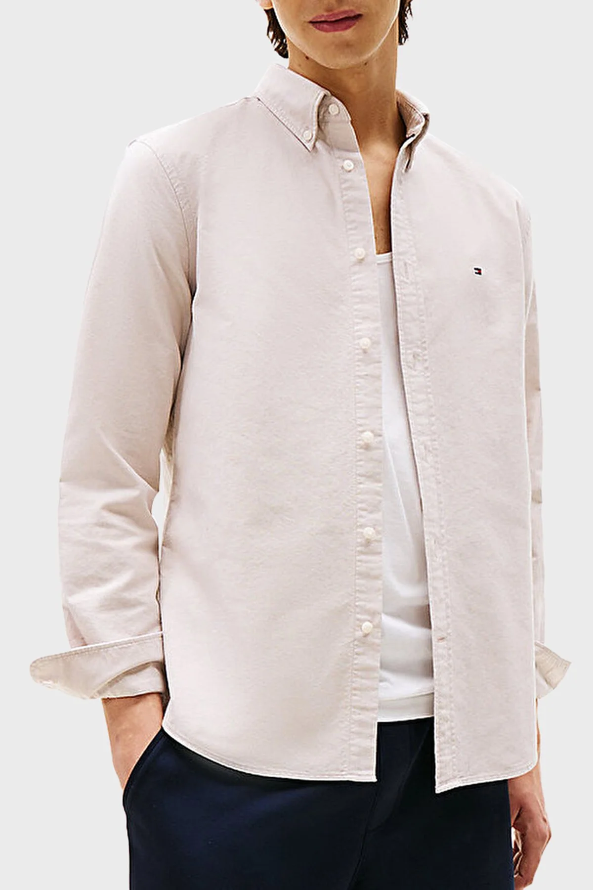 Tommy Hilfiger % 100 Pamuk Regular Fit Uzun Kollu Logolu Erkek Gömlek MW0MW35774 RBC BEJ - 6