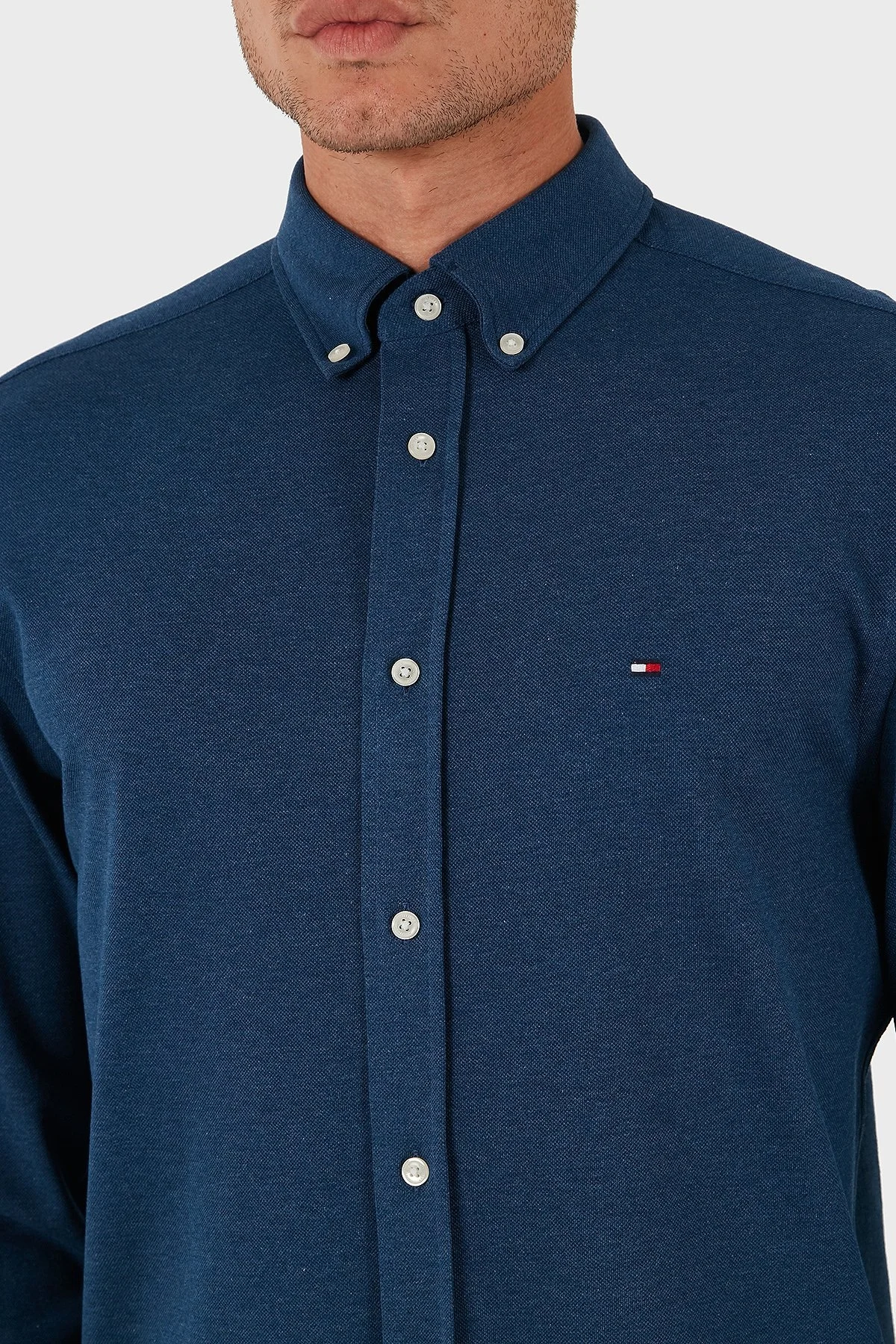 Tommy Hilfiger % 100 Pamuk Regular Fit Uzun Kollu Logolu Erkek Gömlek MW0MW39422 DU5 MAVİ - 6