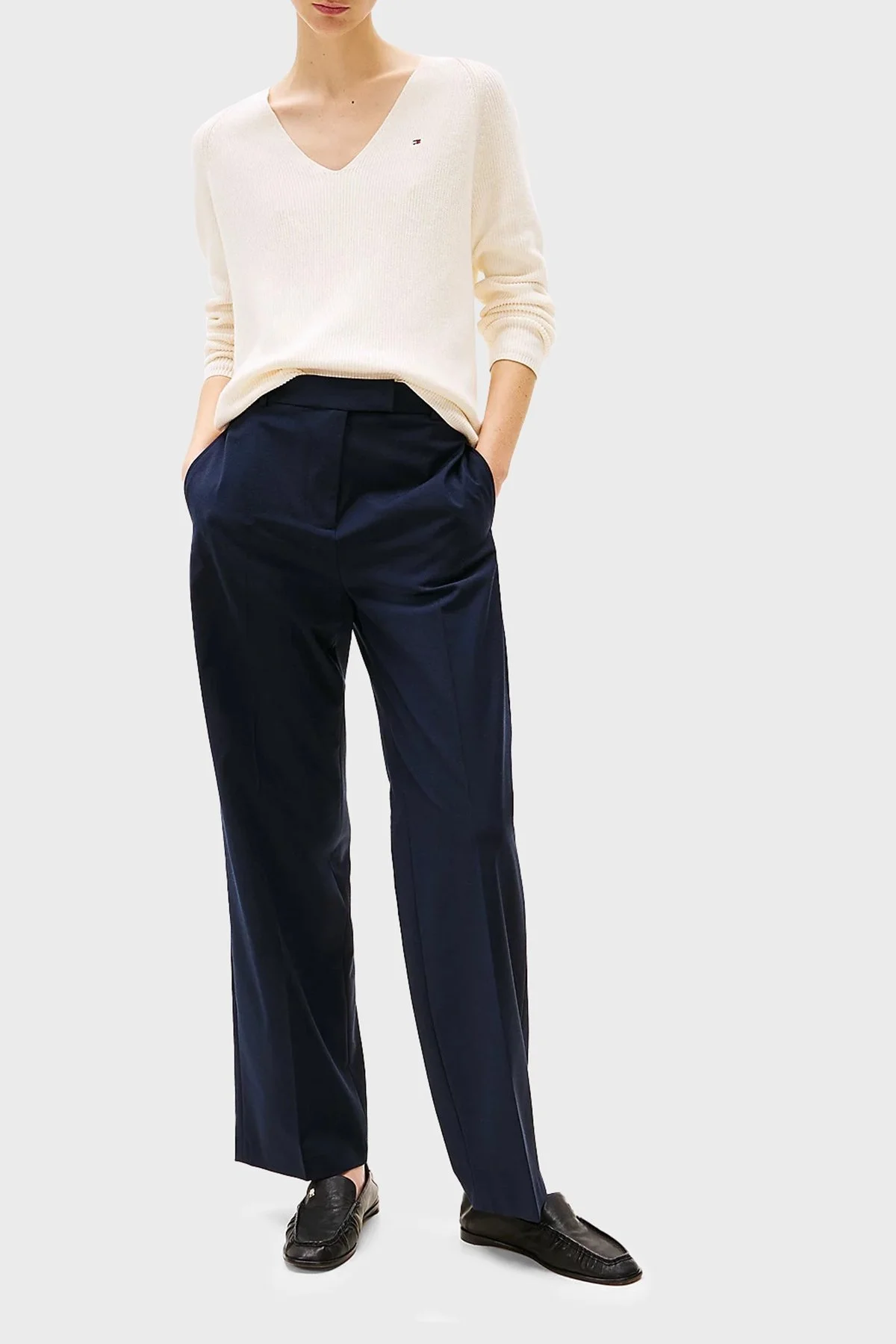 Tommy Hilfiger % 100 Pamuk Regular Fit V Yaka Bayan Kazak WW0WW44452 Z00 AÇIK BEJ - 8