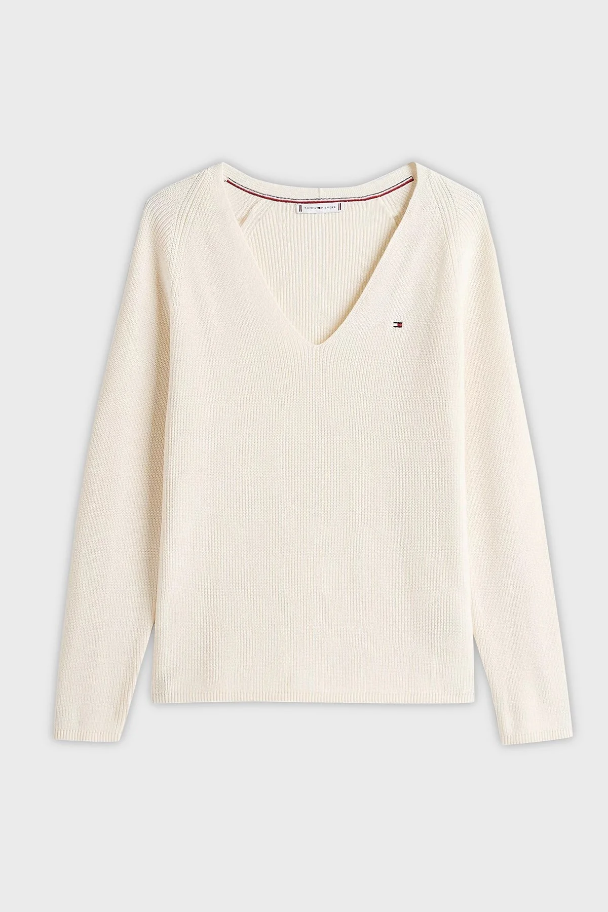 Tommy Hilfiger % 100 Pamuk Regular Fit V Yaka Bayan Kazak WW0WW44452 Z00 AÇIK BEJ - 10