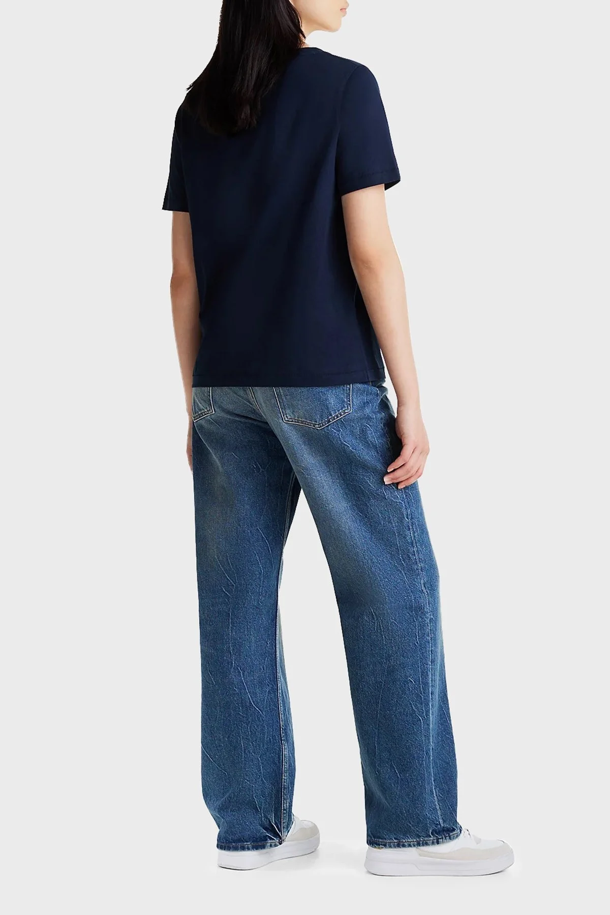 Tommy Hilfiger % 100 Pamuk Regular Fit V Yaka Bayan T Shirt WW0WW44177 C1G LACİVERT - 8