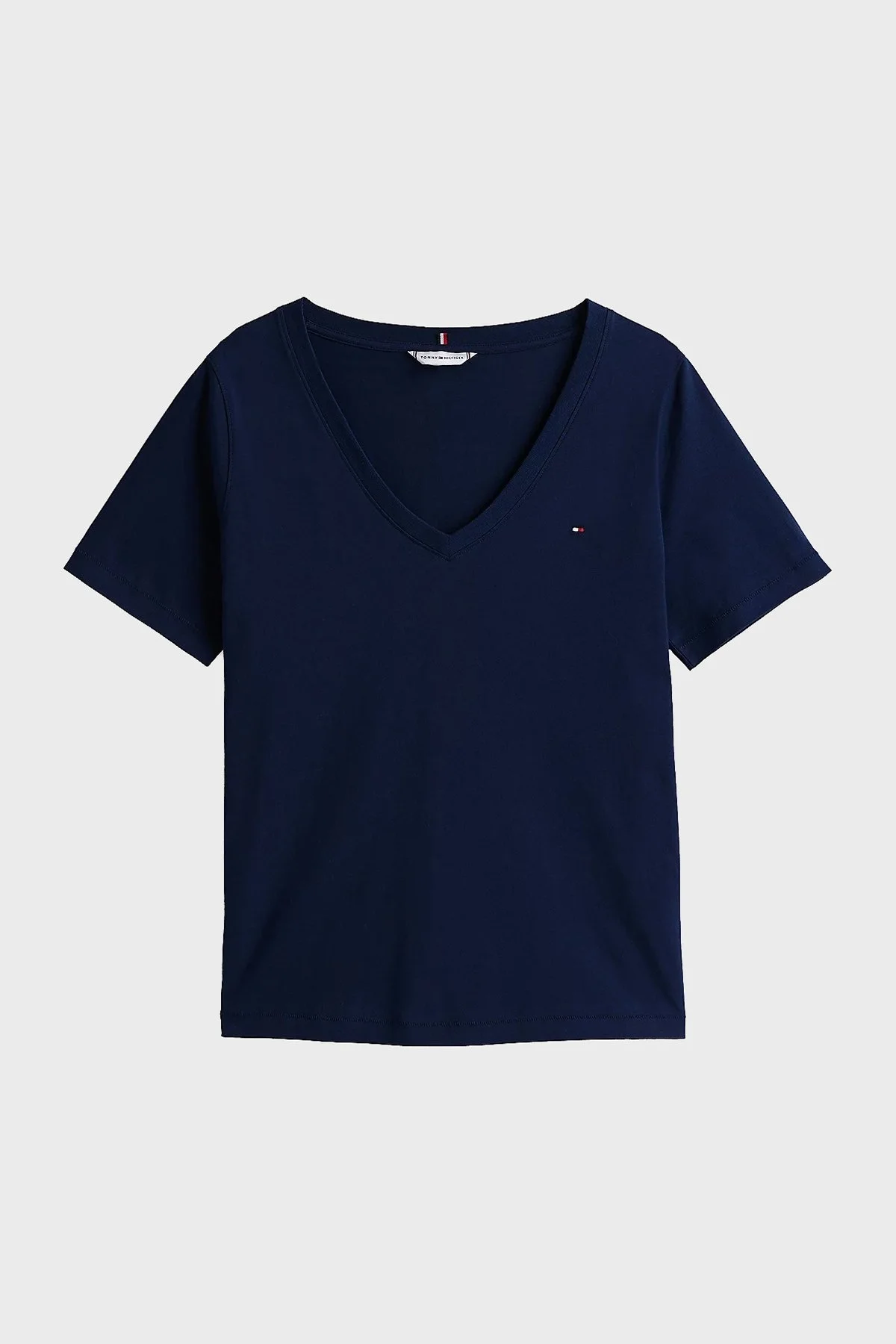 Tommy Hilfiger % 100 Pamuk Regular Fit V Yaka Bayan T Shirt WW0WW44177 C1G LACİVERT - 10