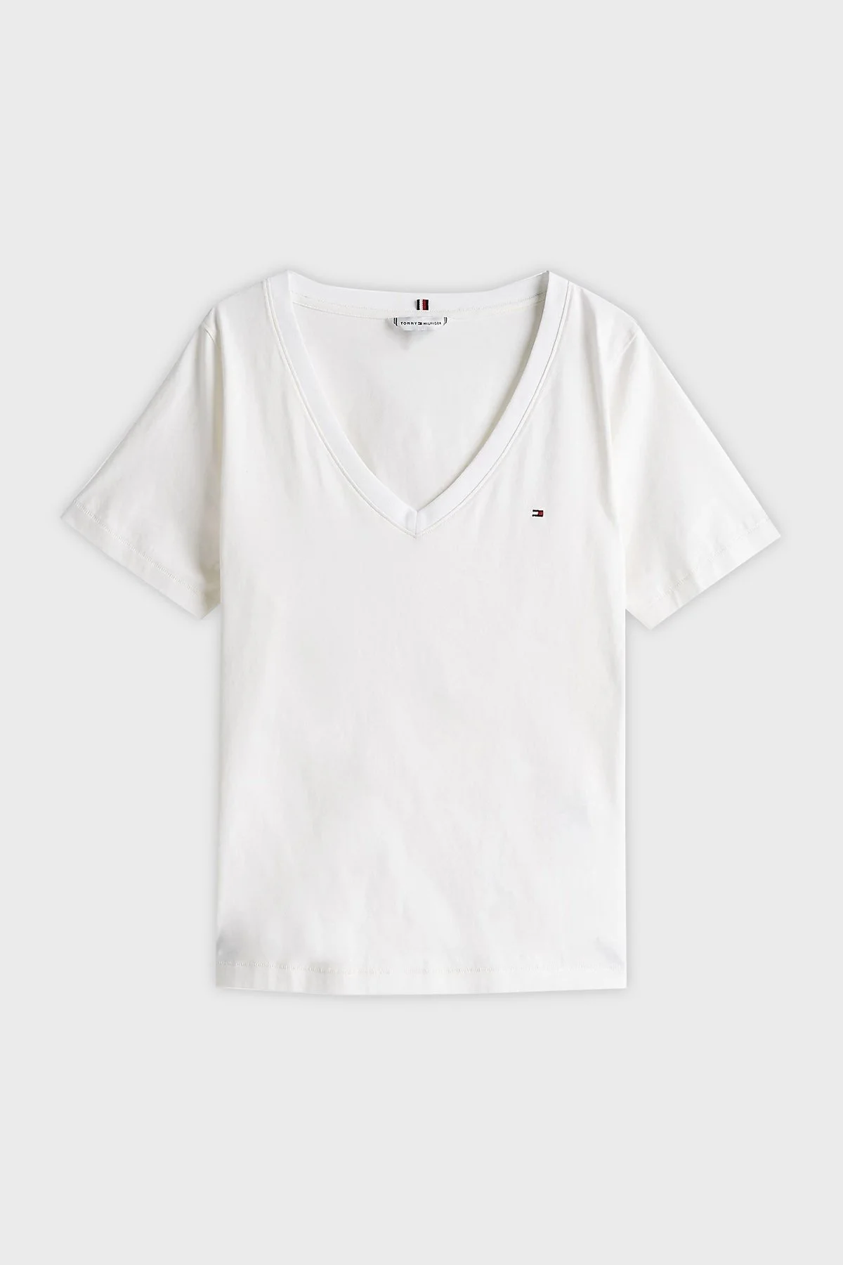 Tommy Hilfiger % 100 Pamuk Regular Fit V Yaka Bayan T Shirt WW0WW44177 YCF BEYAZ - 5