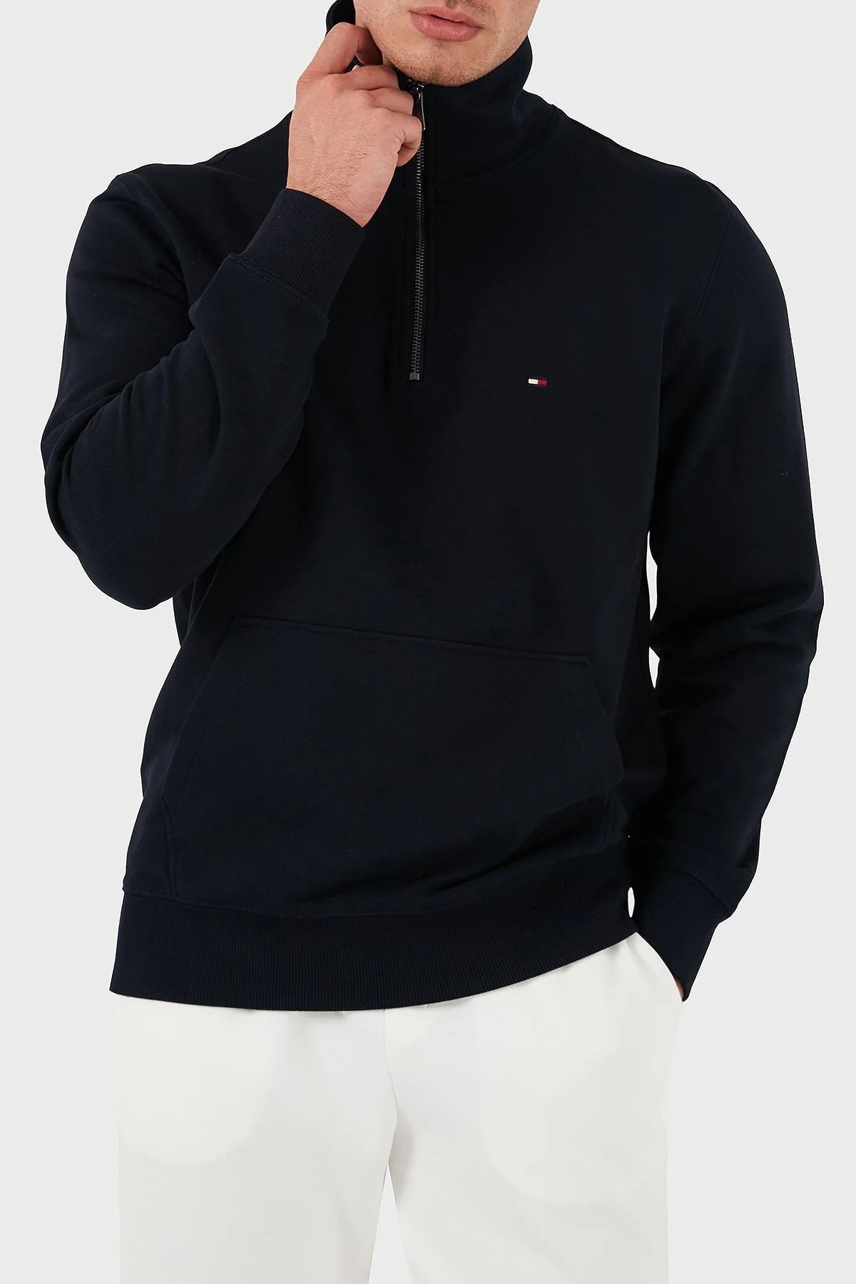 Tommy Hilfiger % 100 Pamuk Regular Fit Yarım Fermuarlı Dik Yaka Erkek Sweat MW0MW37238 DW5 LACİVERT - 7