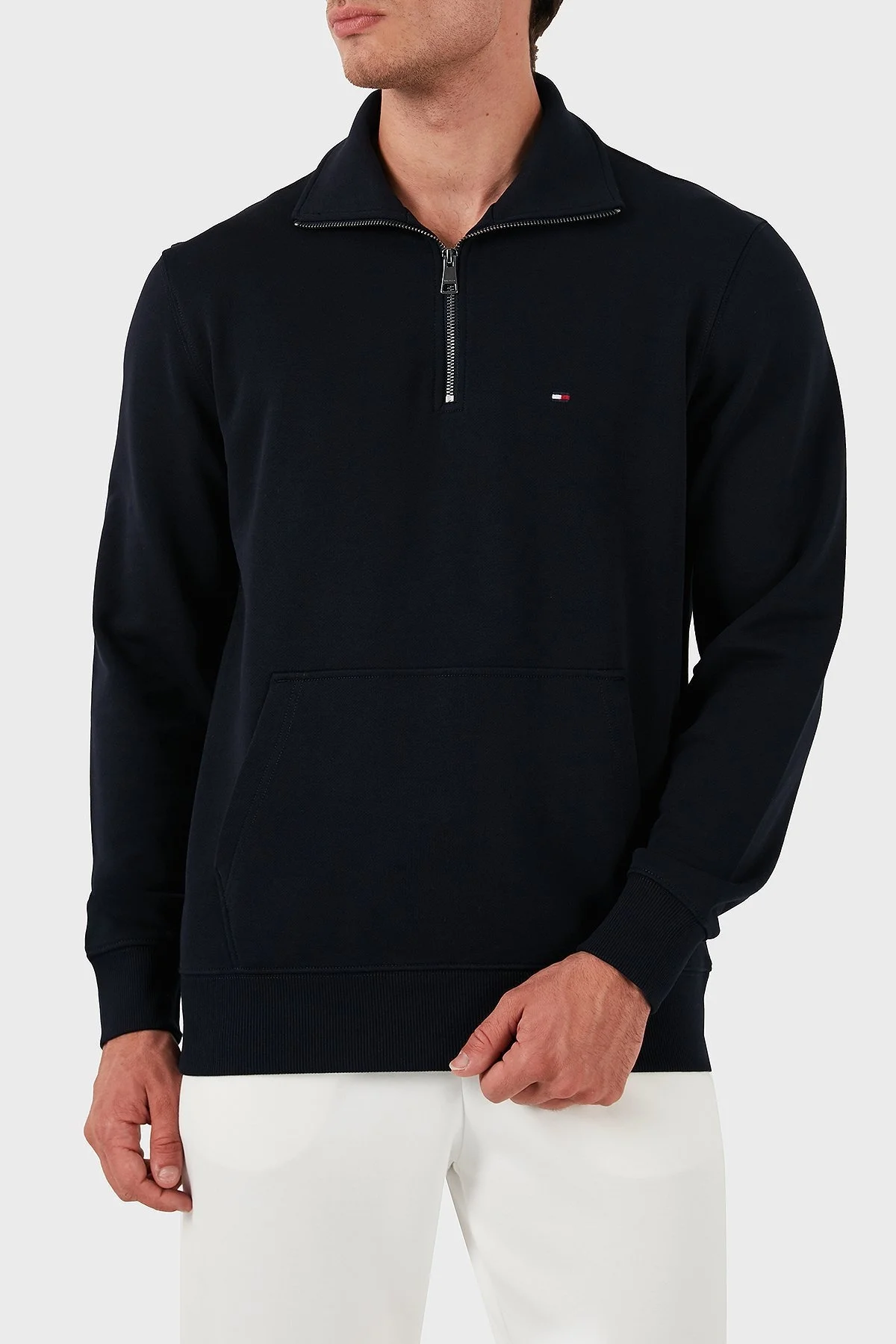 Tommy Hilfiger % 100 Pamuk Regular Fit Yarım Fermuarlı Dik Yaka Erkek Sweat MW0MW37238 DW5 LACİVERT - 8